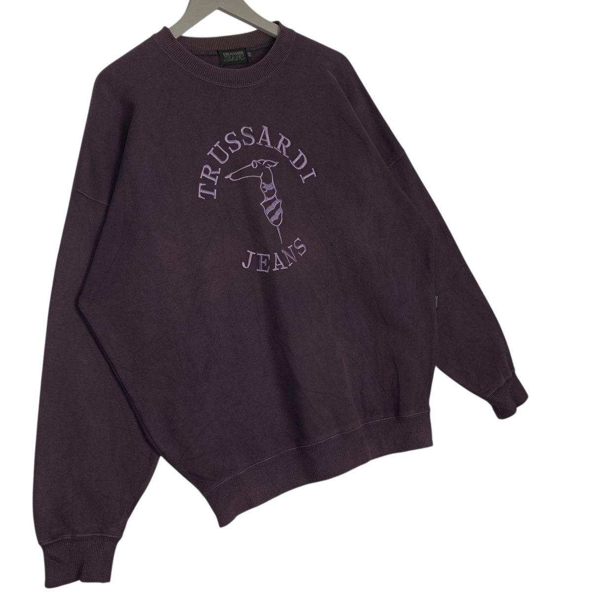 Vintage Vintage 90s Trussardi Sweatshirt Crewneck Purple Big Logo Size US L / EU 52-54 / 3 - 3 Thumbnail