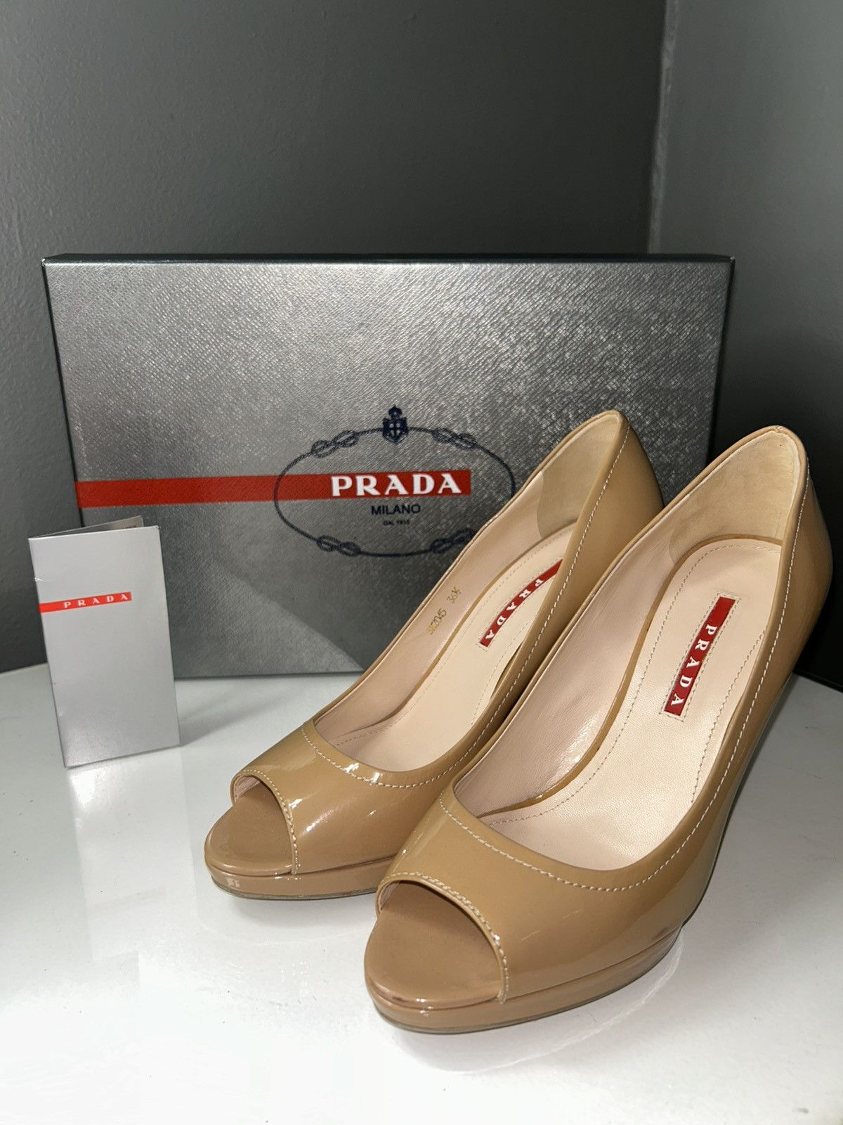 Prada Prada Espadrilles Nude Patent Leather Peep-Toe Wedges s 36.5 Size US 6.5 / IT 36.5 - 1 Thumbnail