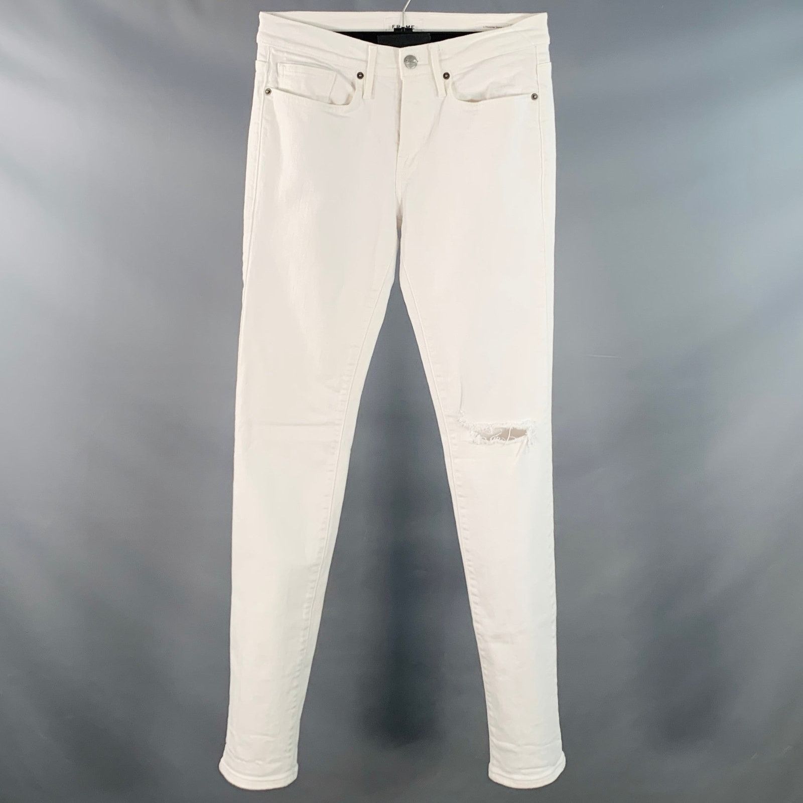 Frame FRAME Rips White Twill Cotton Distressed Low Rise Skinny Size US 29 - 1 Thumbnail