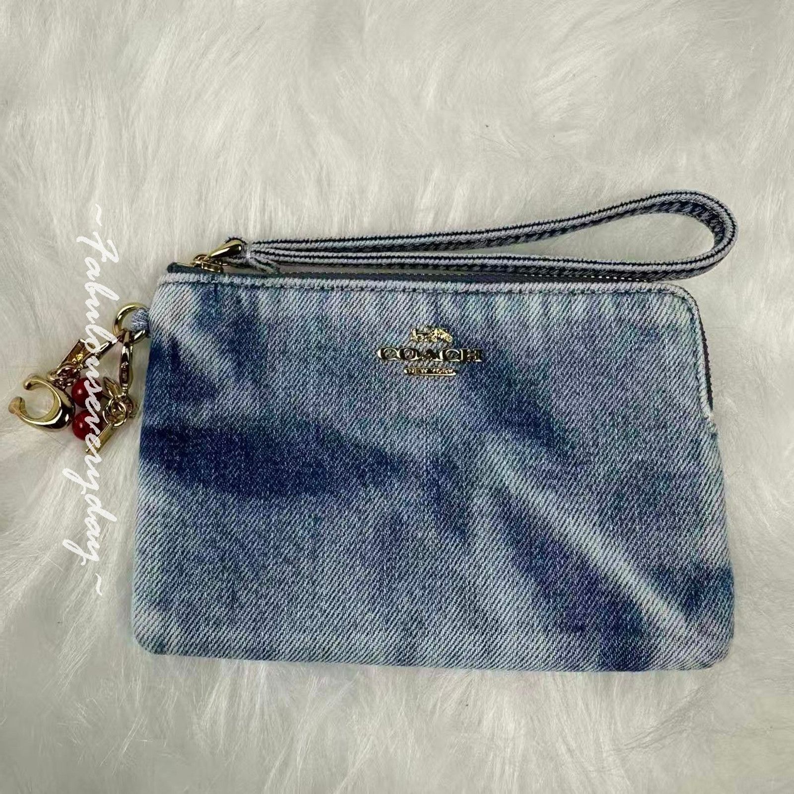 Coach Coach Corner Zip Wristlet Loved Denim Charms Light Indigo Size ONE SIZE - 1 Thumbnail