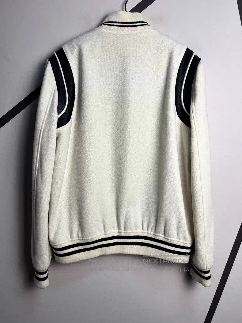 Saint Laurent Paris Saint Laurent Paris White Leather Trim Wool Baseball Jacke Size US L / EU 52-54 / 3 - 2 Thumbnail