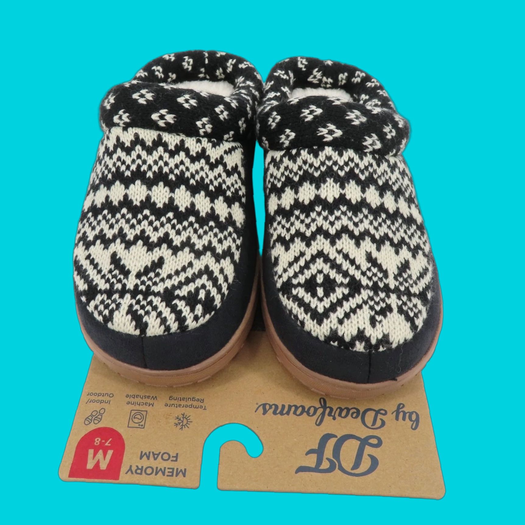 Vintage Dearfoams Women Slipper Knit Memory Foam Slip-On Black 7-8 Medium Indoor Outdoor NEW Size ONE SIZE - 1 Thumbnail