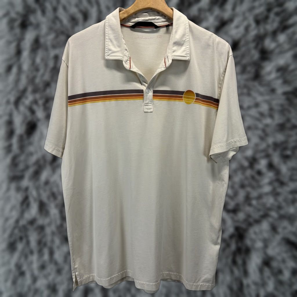 TravisMathew Travis Mathew Golf Polo Shirt 2XL Beige Stripes Cotton Blend Mens Size US XXL / EU 58 / 5 - 1 Thumbnail