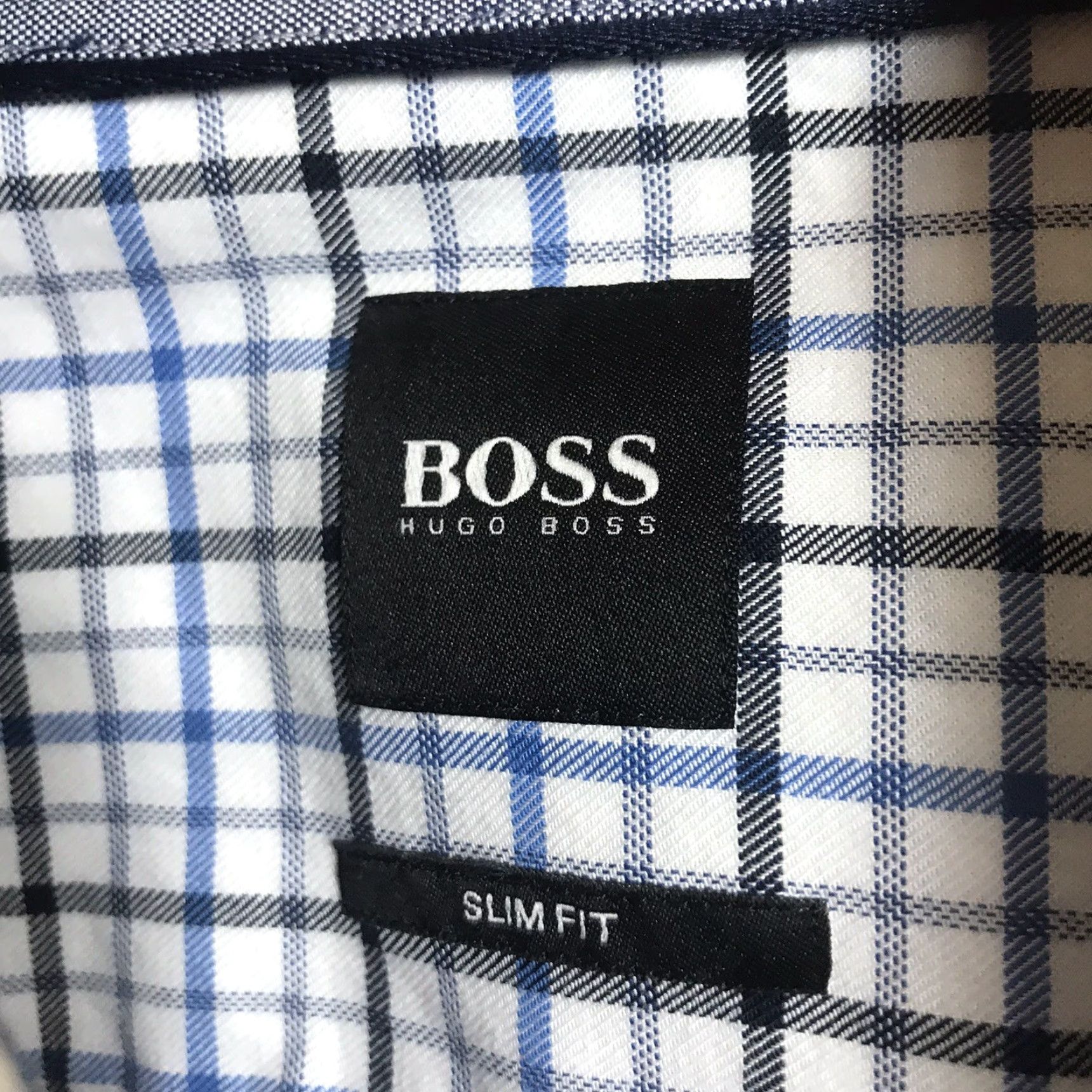 Vintage BOSS Hugo Boss Button Down Shirt Mens XL LS Slim Fit 100% Cotton Blue Check Plaid NEW Size US XL / EU 56 / 4 - 3 Thumbnail