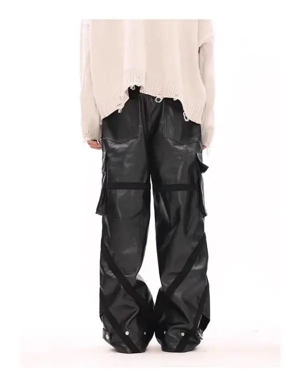 Japanese Brand Vintage Street Punk Pleated Multi-Pocket Leather Pants Size US 28 / EU 44 - 7 Thumbnail