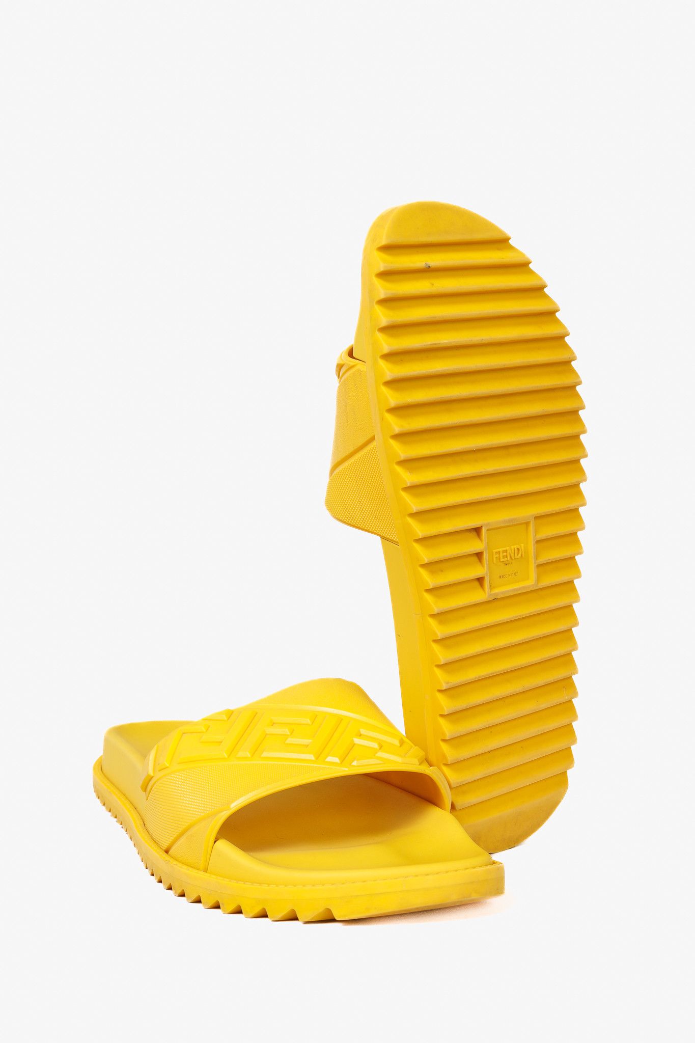 Fendi Fendi FF Logo Rubber Beach Slip-On Slides in Yellow Size US 10 / EU 43 - 5 Thumbnail
