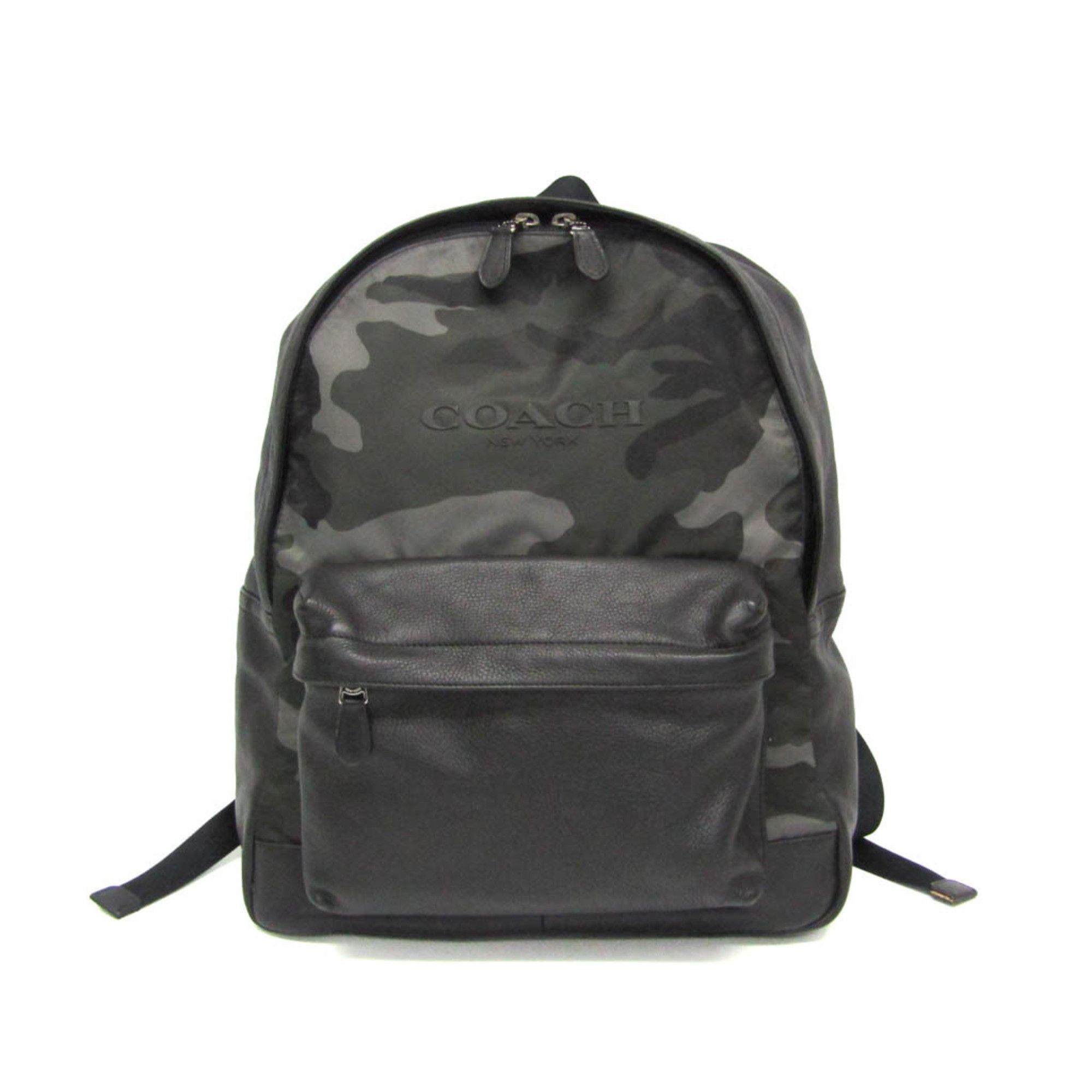 Coach Campus Backpack F71755 Men's Nylon,Leather Backpack Black,Dark Khaki