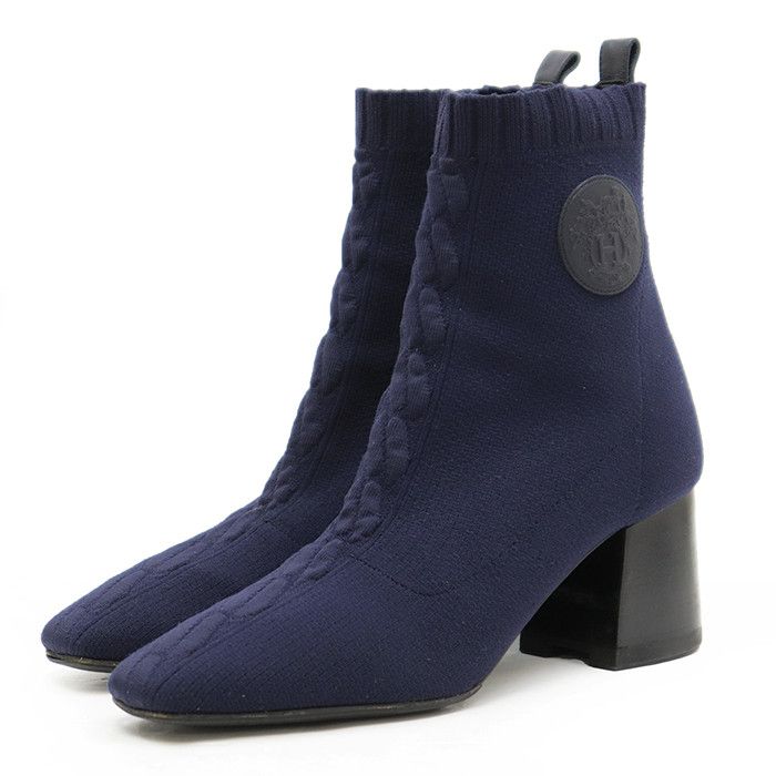 Hermes Hermes Hermes Knit H Logo Leather Patch Block Heel Boots Textile Shoes DUTY FREE for USA Size ONE SIZE - 1 Thumbnail