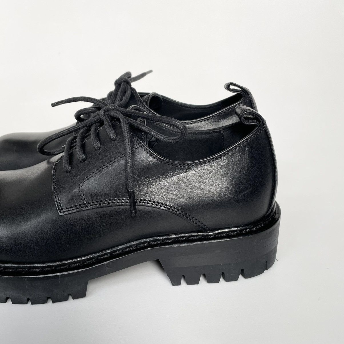 Ann Demeulemeester Black Leather Commando Sole Derbies Size US 7 / IT 37 - 5 Thumbnail