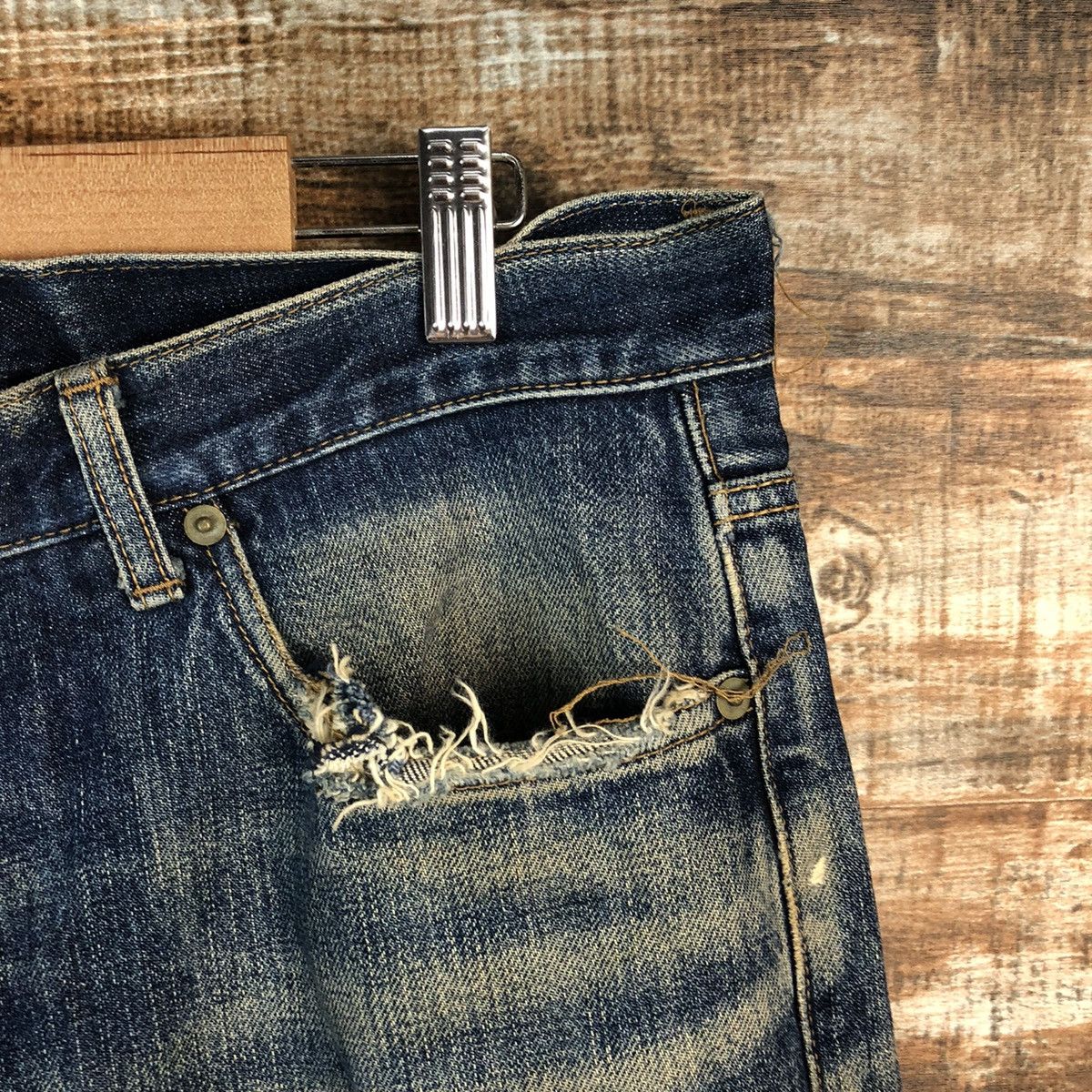 Japanese Brand DL Japan vintage selvedge Blue Distressed Denim Pants #C163 Size US 32 / EU 48 - 8 Thumbnail