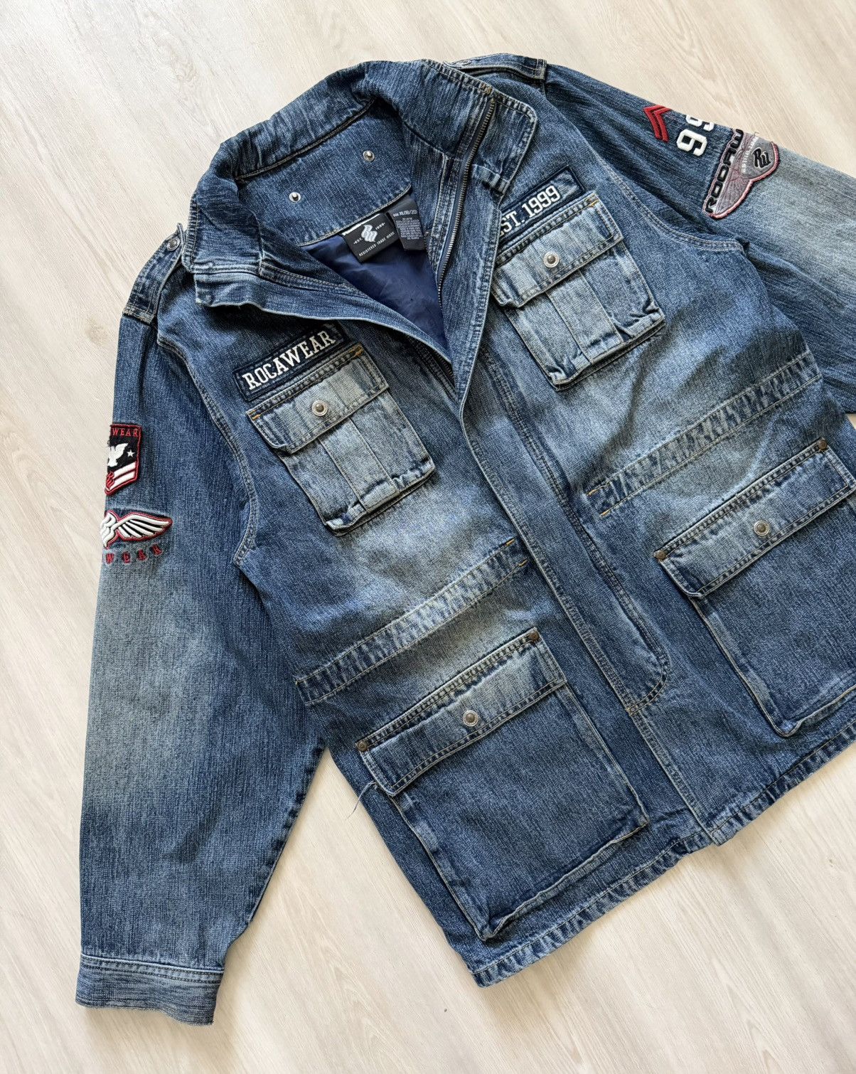 Vintage Vintage Rocawear Denim Military Jacket / Coat- Patches Sz XL Size XL / US 12-14 / IT 48-50 - 2 Thumbnail