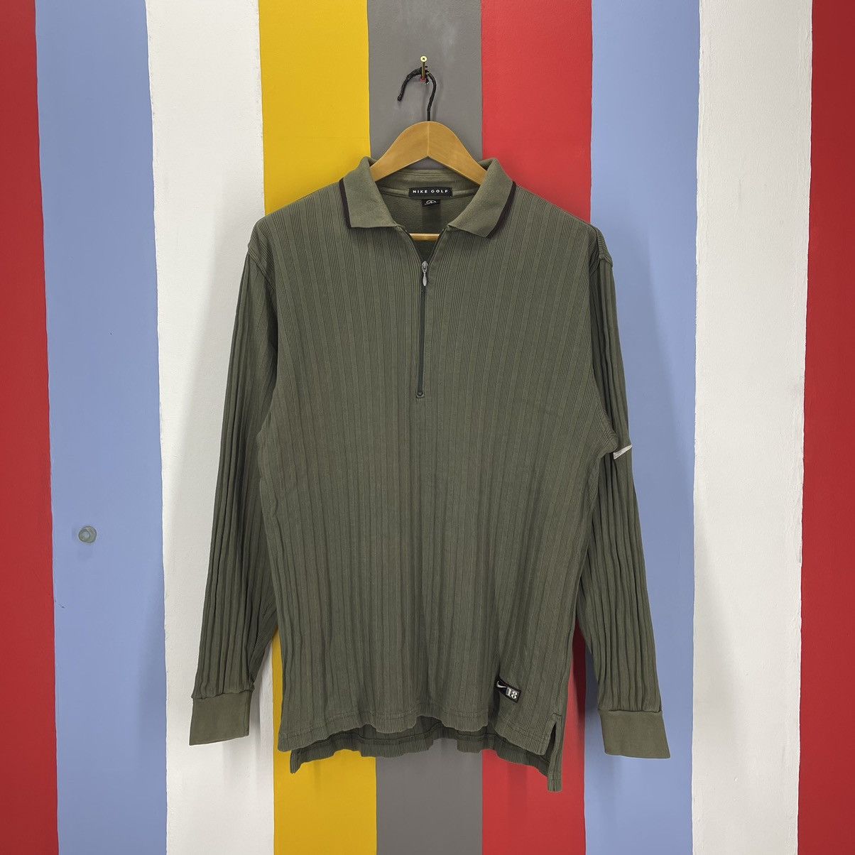 image of Nike Golf Quilted Long Sleeve Polo Tees 1488/ay in Green, Men's (Size Large)