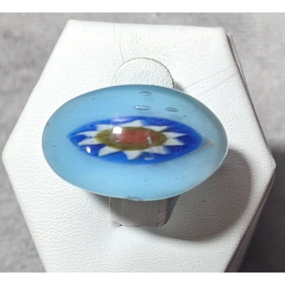 Other Vintage Hand Blown Blue Floral Glass Ring Size 6 3/4 Size ONE SIZE - 1 Thumbnail