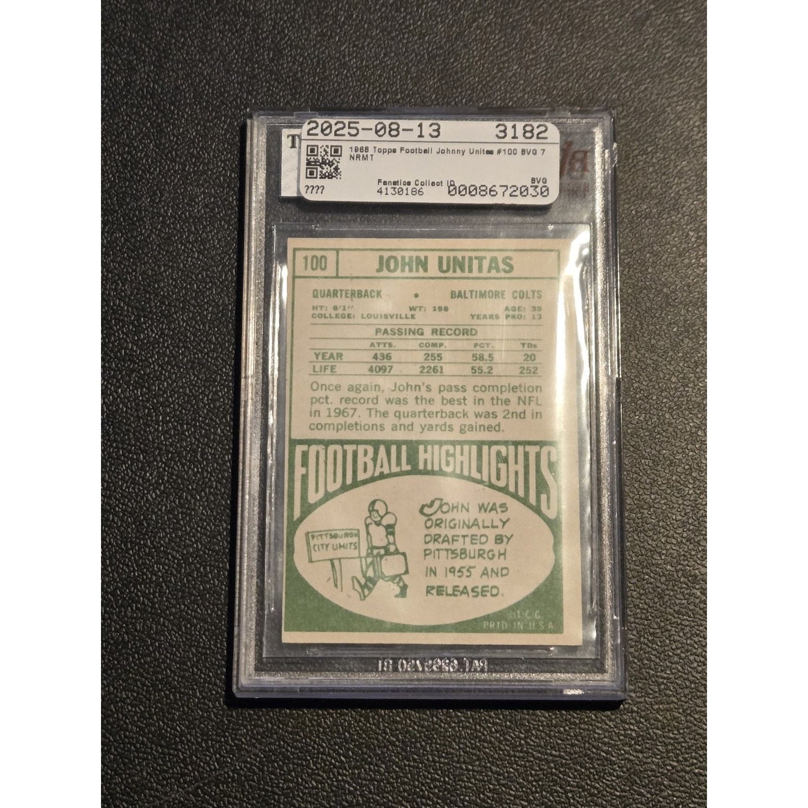 Other 1968 Topps #100 John Unitas BVG 7 Size ONE SIZE - 2 Thumbnail