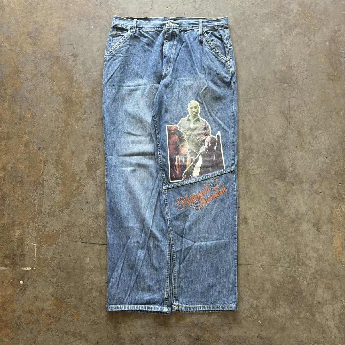 Makaveli × Vintage 90s Baggy Affliction Embroidered Tupac Jeans Size US 38 / EU 54 - 1 Thumbnail