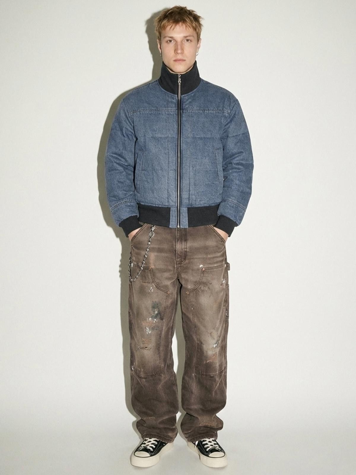 Japanese Brand Blue Quilted Denim Bomber Jacket, Relaxed Fit Jacket Size US L / EU 52-54 / 3 - 6 Thumbnail
