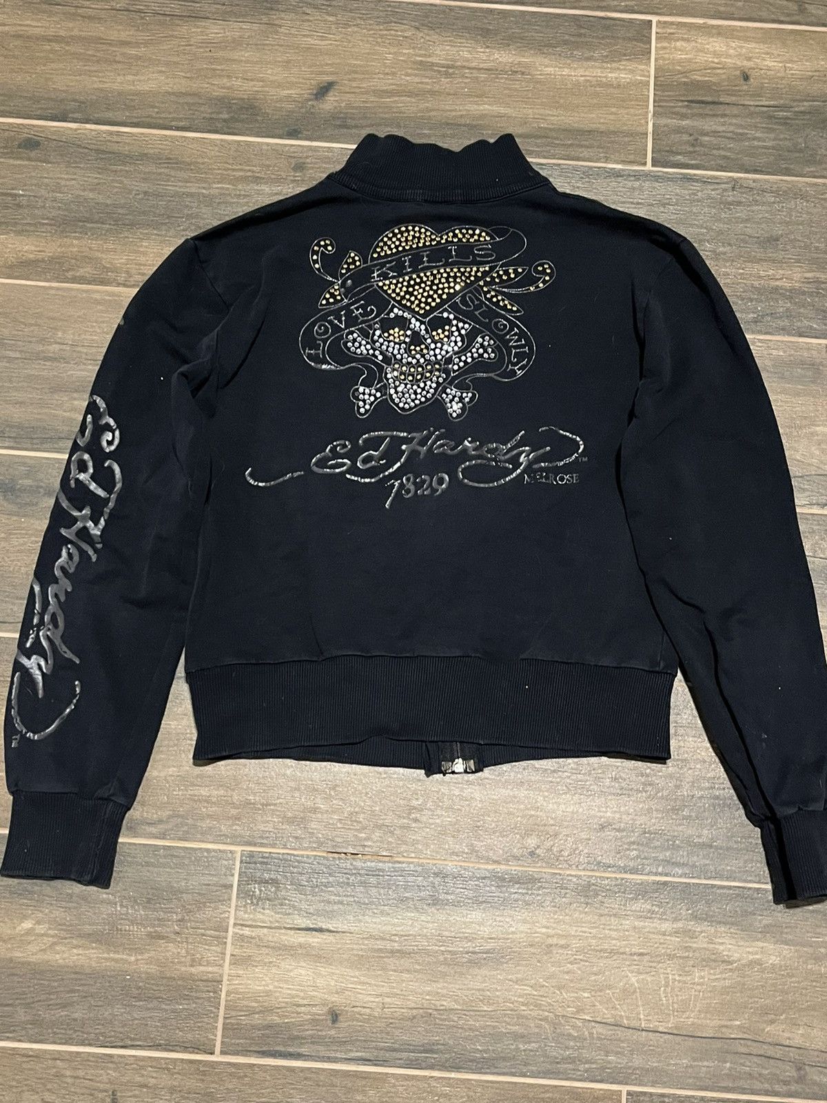 Christian Audigier × Ed Hardy × Japanese Brand Vintage Y2K ED HARDY Japanese Skull Loto Retro Zip Sweater Size XS / US 0-2 / IT 36-38 - 1 Thumbnail
