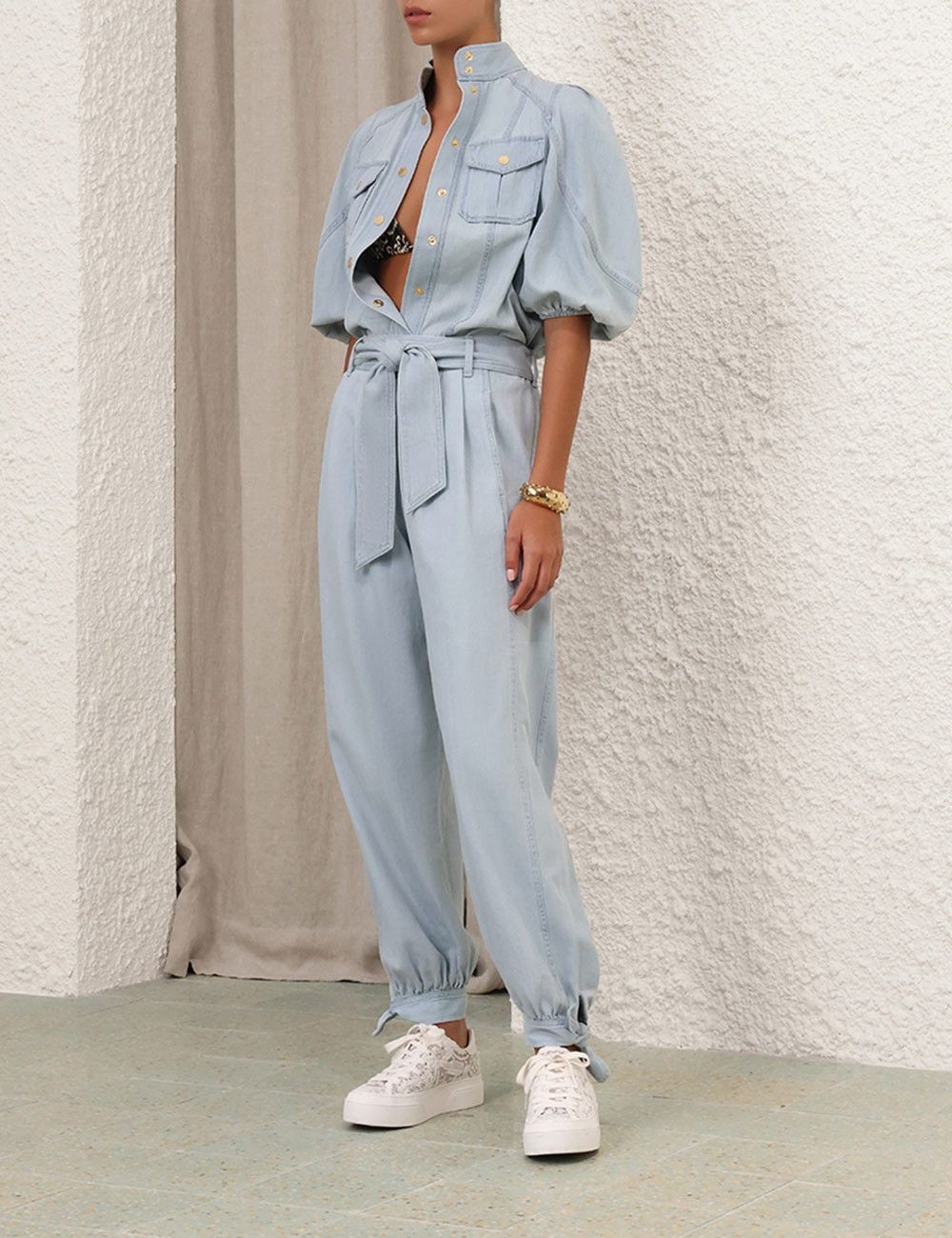 Zimmermann oc11z1025 Acacia Denim Lantern Blouse in Ice Blue Size M / US 6-8 / IT 42-44 - 8 Thumbnail