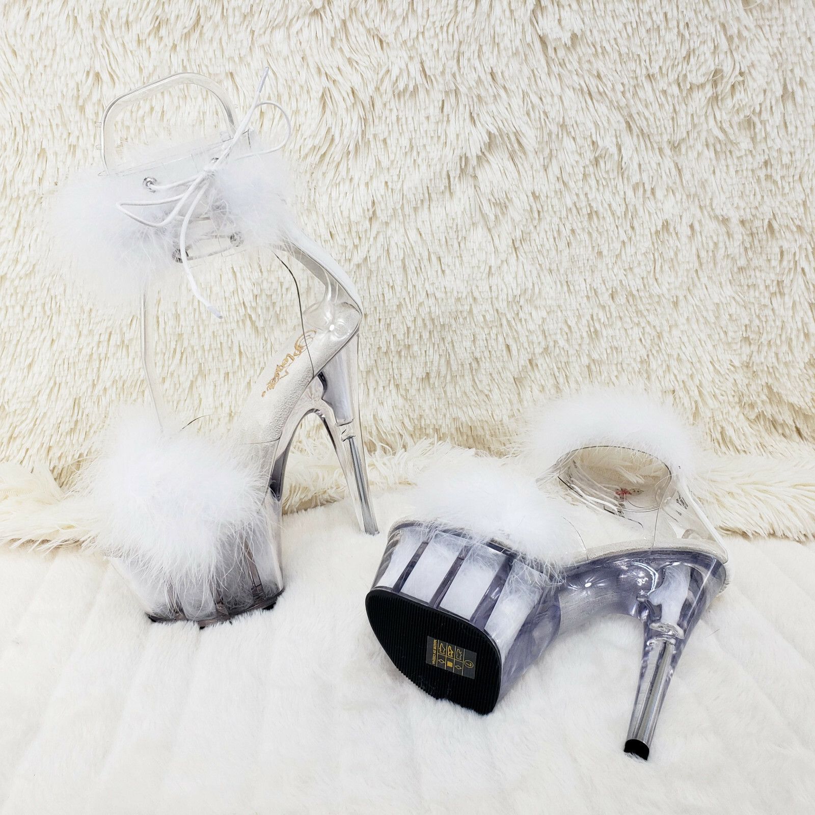 Other Adore 724 White Marabou Platform Shoes Sandals 7" High Heel Size US 6 / IT 36 - 5 Thumbnail