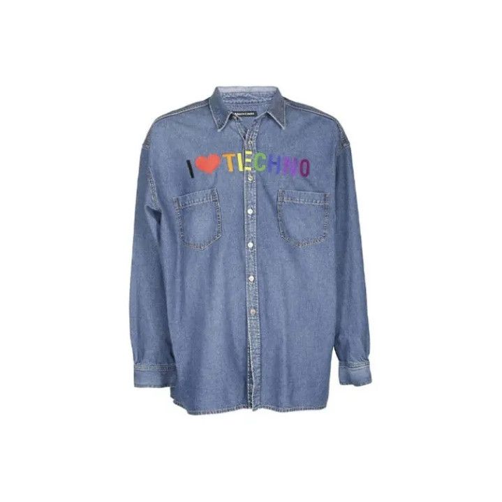 Balenciaga Balenciaga Blue Letter Print Long Sleeve Shirt Size US M / EU 48-50 / 2 - 1 Thumbnail