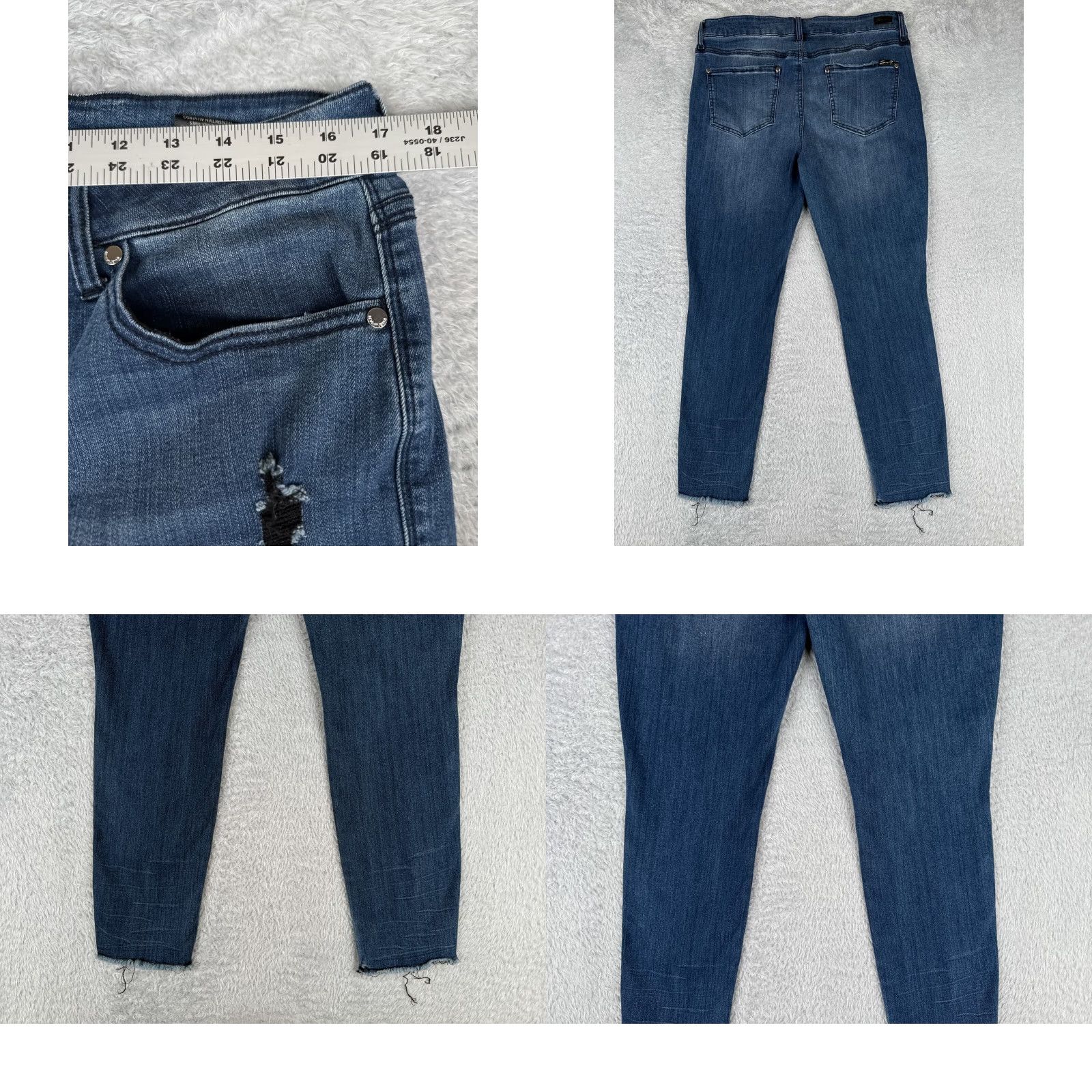 Vintage Seven7 Jeans Women Skinny Jeans 34x28 Blue Denim Distressed Mid Rise 16 5-Pocket Logo Embroidered Cotton Regular Adult Womens Size 38" / US 16 / IT 52 - 9 Thumbnail