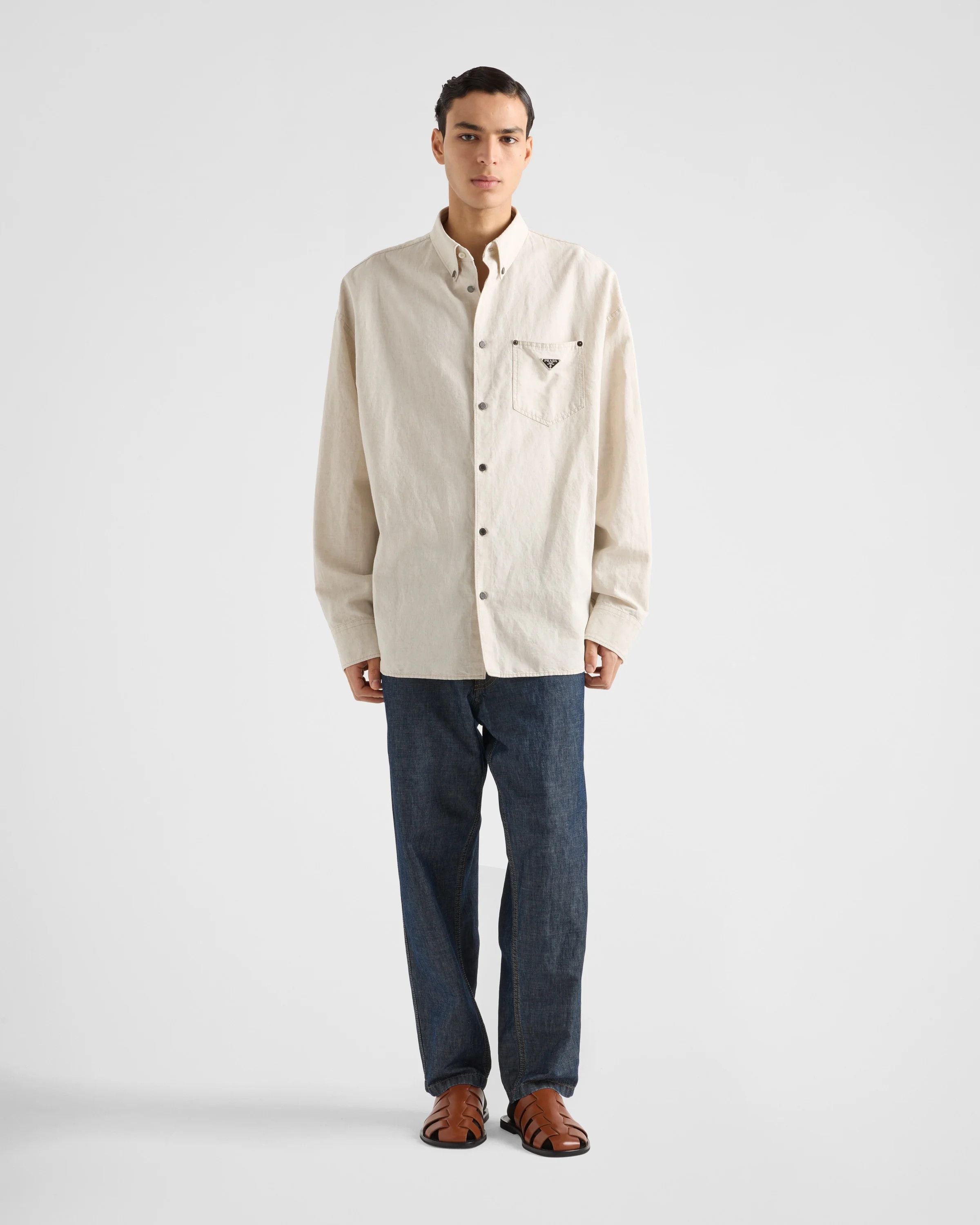 Prada o1w1db10426 Chambray Shirt in Natural Size US XL / EU 56 / 4 - 2 Thumbnail