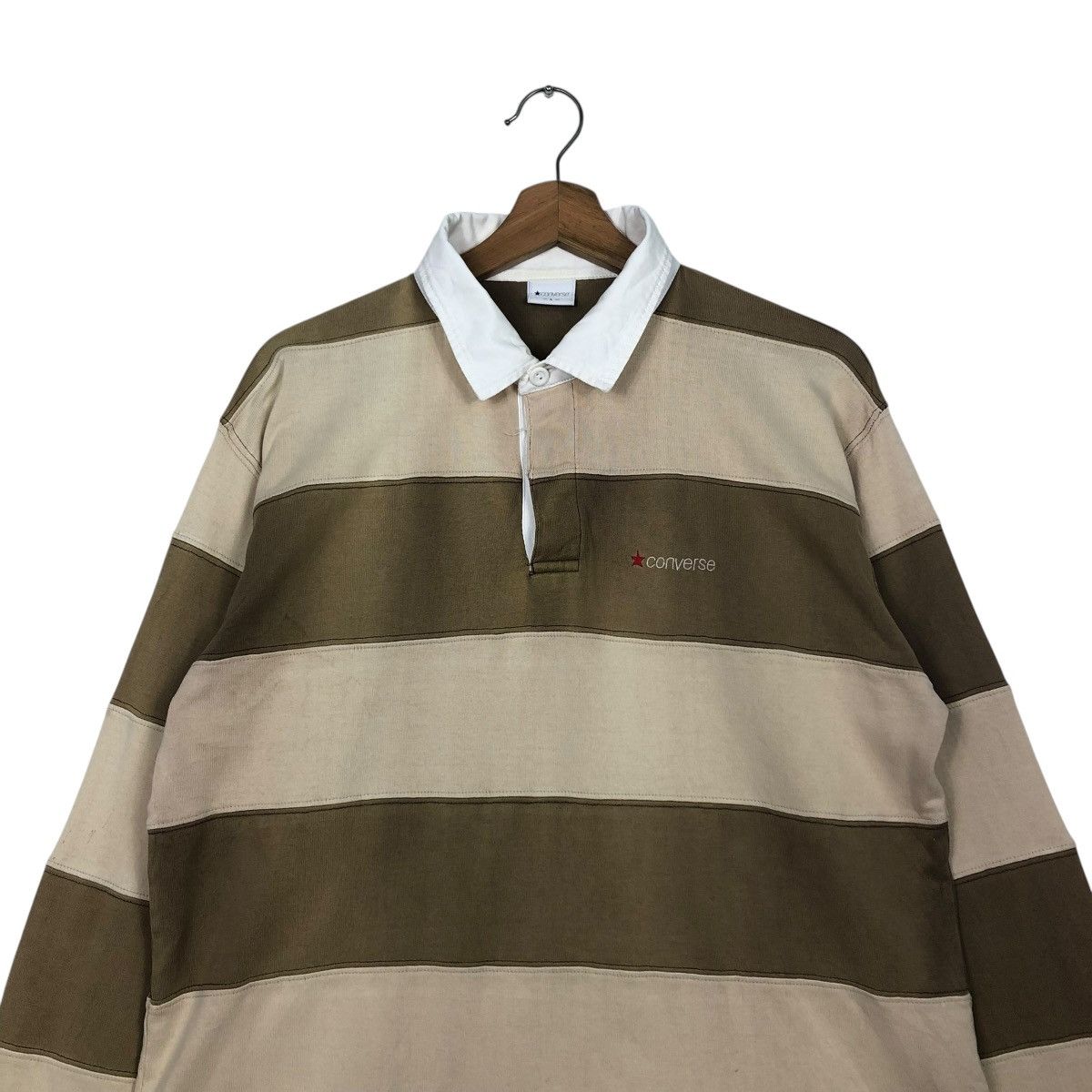 Japanese Brand 🔥VINTAGE LONG SLEEVE POLO COLLAR CONVERSE STRIPED DESIGN Size US L / EU 52-54 / 3 - 5 Thumbnail