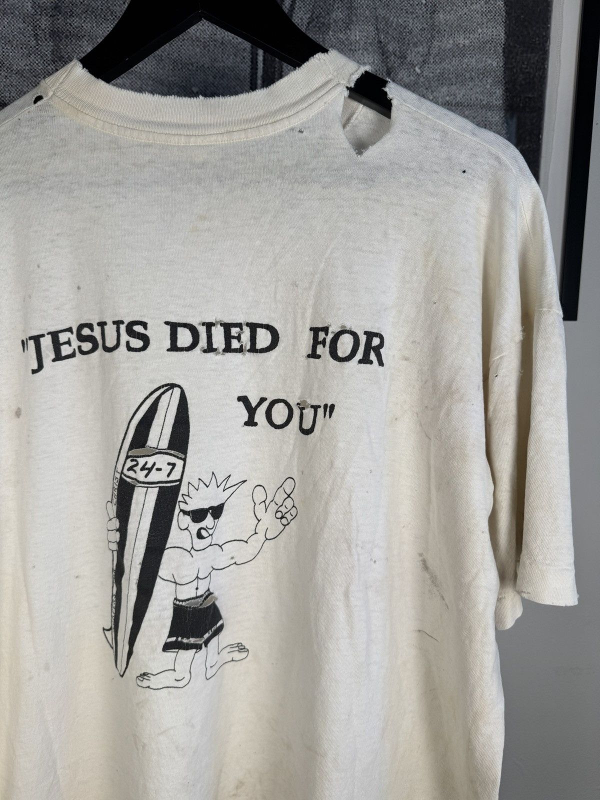 Vintage INSANE 80s THRASHED MALIBU NARCOTICS ANONYMOUS SURFERS SHIRT Size US XL / EU 56 / 4 - 6 Thumbnail