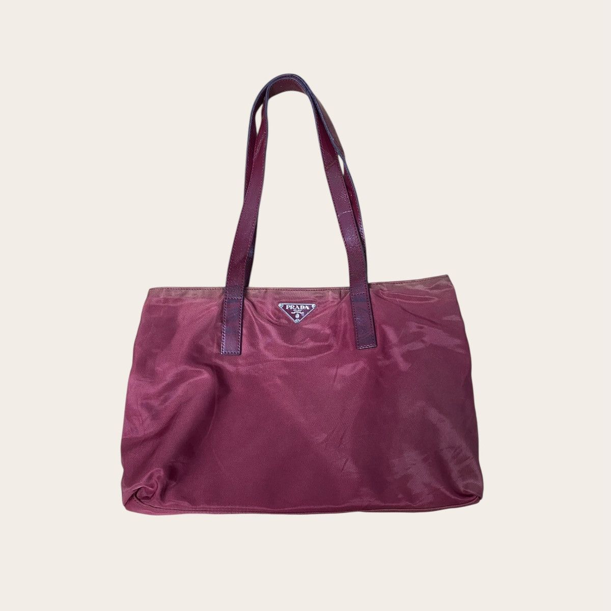 Prada Prada Burgundy Nylon Tote Bag | Leather Handles Size ONE SIZE - 1 Thumbnail