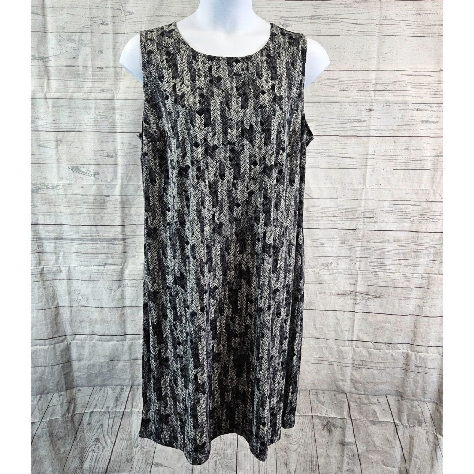 Vintage Catherines Dress 1X Sleeveless Black Gray Herringbone Knee Length Polyester Spandex A-Line Womens Shirt? Size XL / US 12-14 / IT 48-50 - 2 Thumbnail