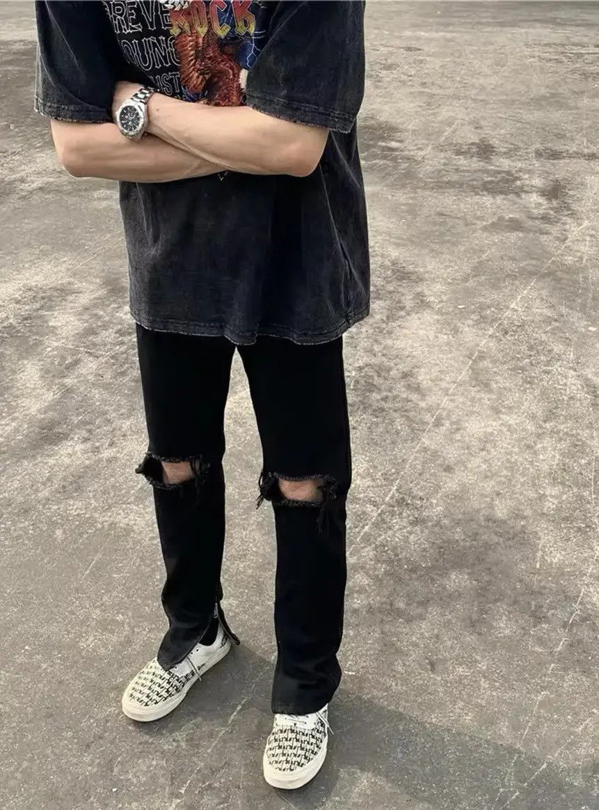 Japanese Brand × Jean Retro Design Skinny Straight Hole Jeans Pants Y2k Size US 30 / EU 46 - 2 Thumbnail