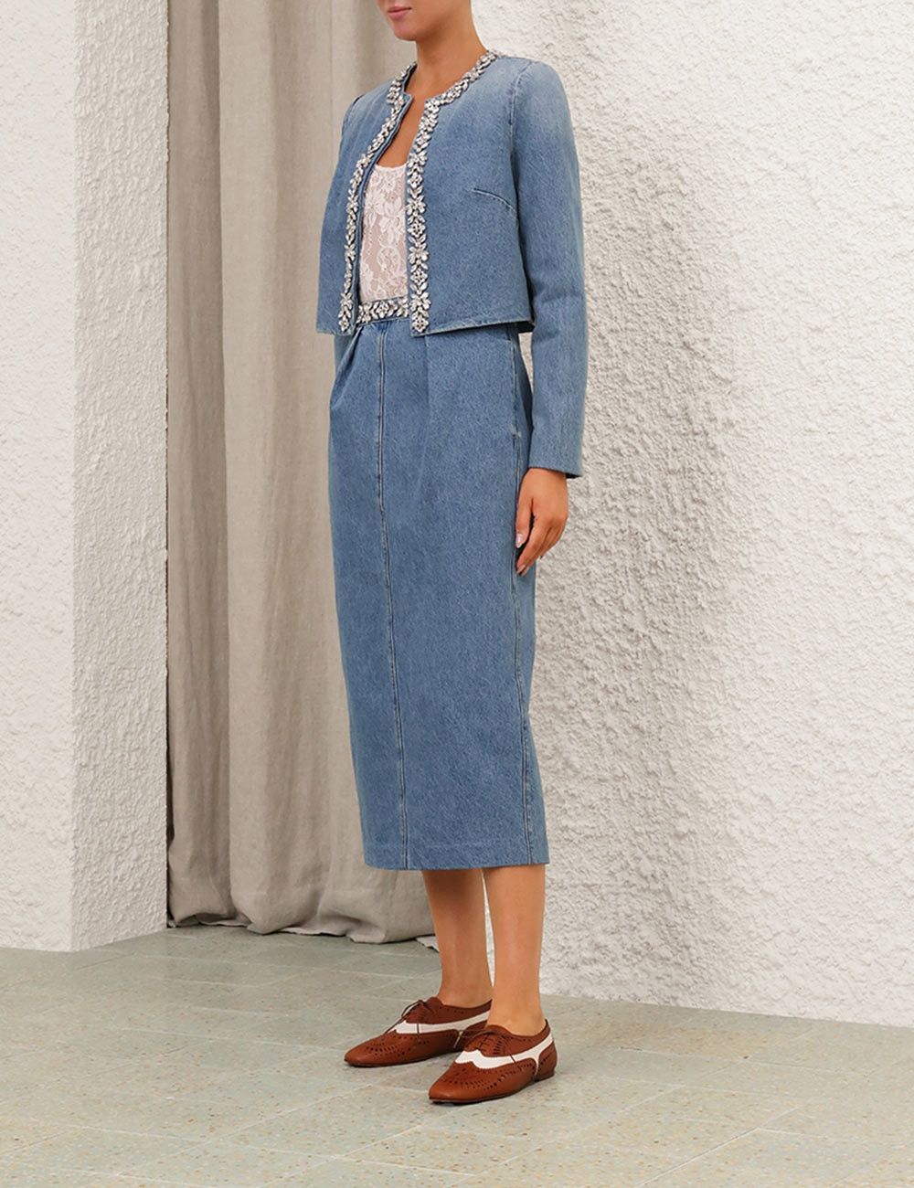 Zimmermann o1w1db10925 Crush Embellished Denim Jacket in Blue Size L / US 10 / IT 46 - 3 Thumbnail