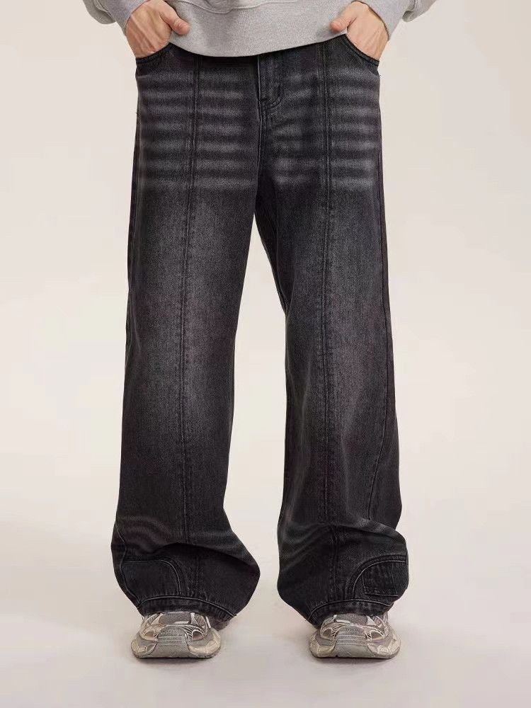 image of Jean Paul Gaultier Vintage Washed Ripple Heavy Straight Leg Jeans in Carbon Black, Men's (Size 34)