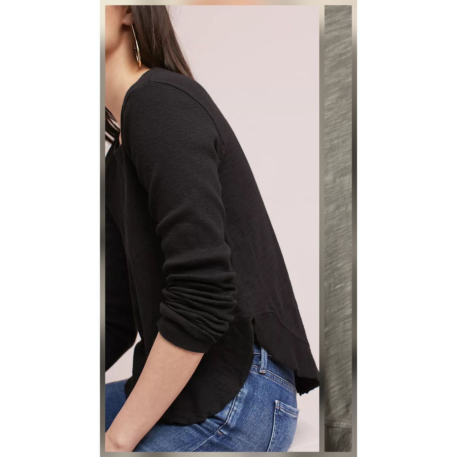 Anthropologie NWT Wilt Ruffle Shirttail Long Sleeve Tee $120 XS Gray Size XS / US 0-2 / IT 36-38 - 2 Thumbnail