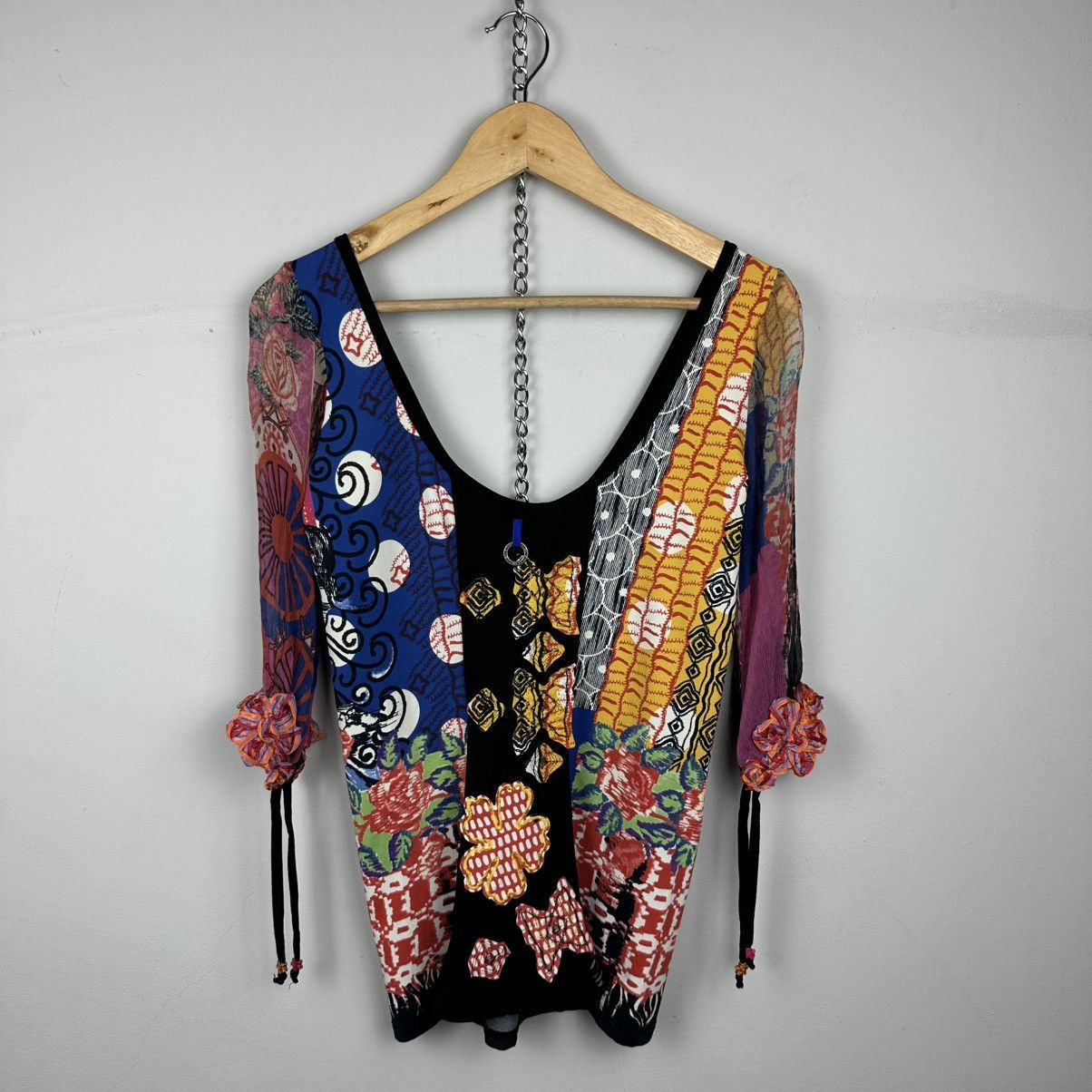 Jean Paul Gaultier Vintage Y2K Save The Queen Silk/Nylon Blouse Mesh Top Shirt Size M / US 6-8 / IT 42-44 - 17 Thumbnail