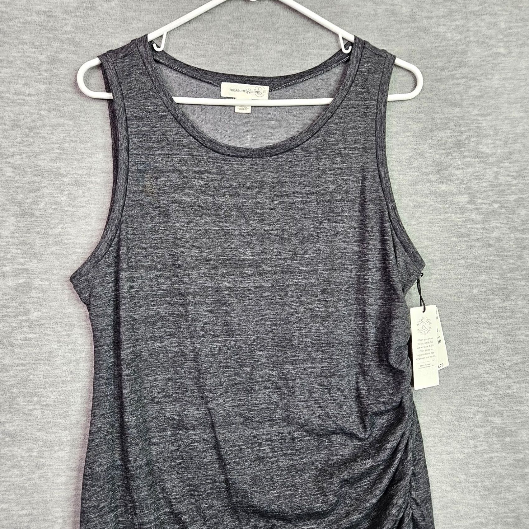 Treasure & Bond Treasure & Bond XL Gray Charcoal Heather Ruched Tank Dress Sleeveless Size XL / US 12-14 / IT 48-50 - 3 Thumbnail