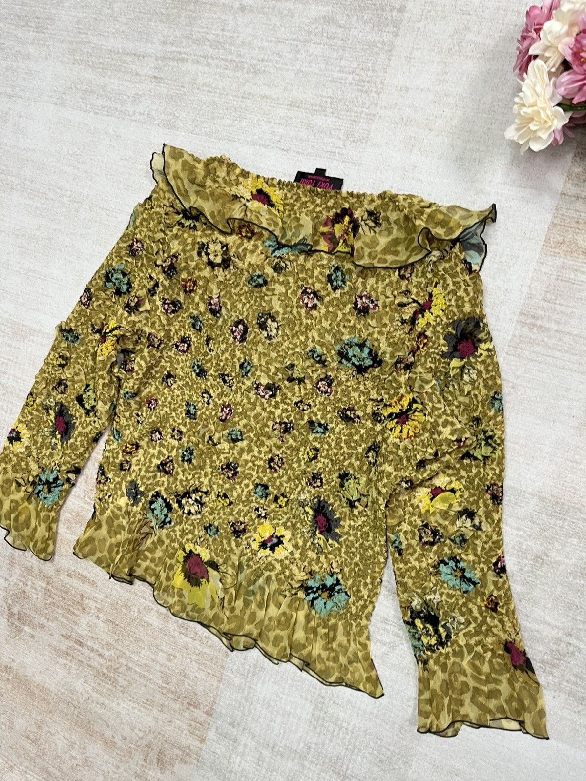 Other Vintage Pleated Ruffle Floral Blouse Yuki Torii Size M / US 6-8 / IT 42-44 - 7 Thumbnail