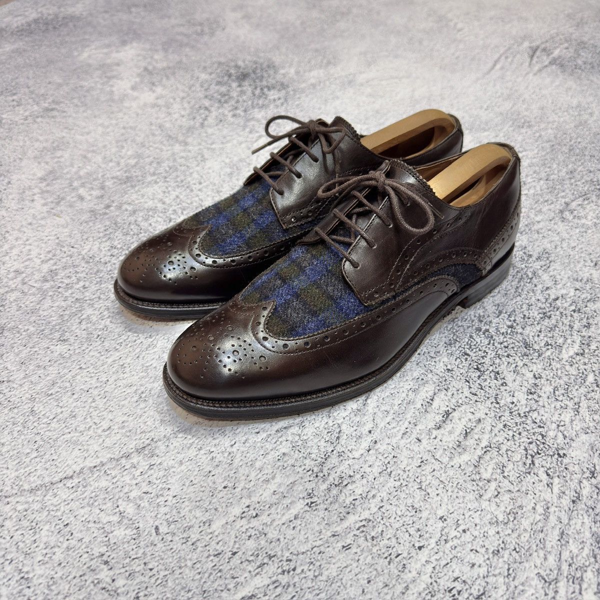Abraham Moon & Sons × Handmade × Tommy Hilfiger Tommy Hilfiger&Abraham Moon Astor 1A Leather Tweed Brogues Size US 9 / EU 42 - 1 Thumbnail