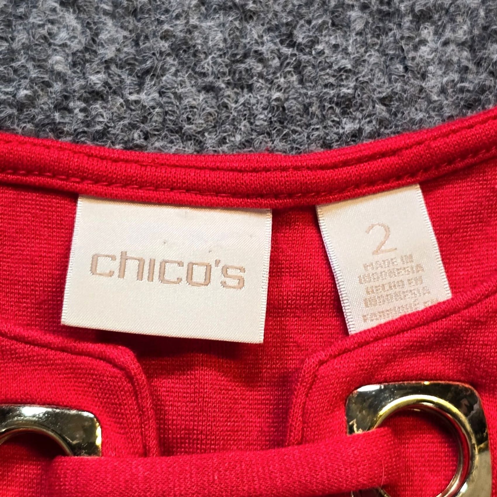 Vintage Chicos Blouse Shirt Women L Red Long Sleeve Tunic Jersey Knit Stretch Basic Casual Size L / US 10 / IT 46 - 3 Thumbnail