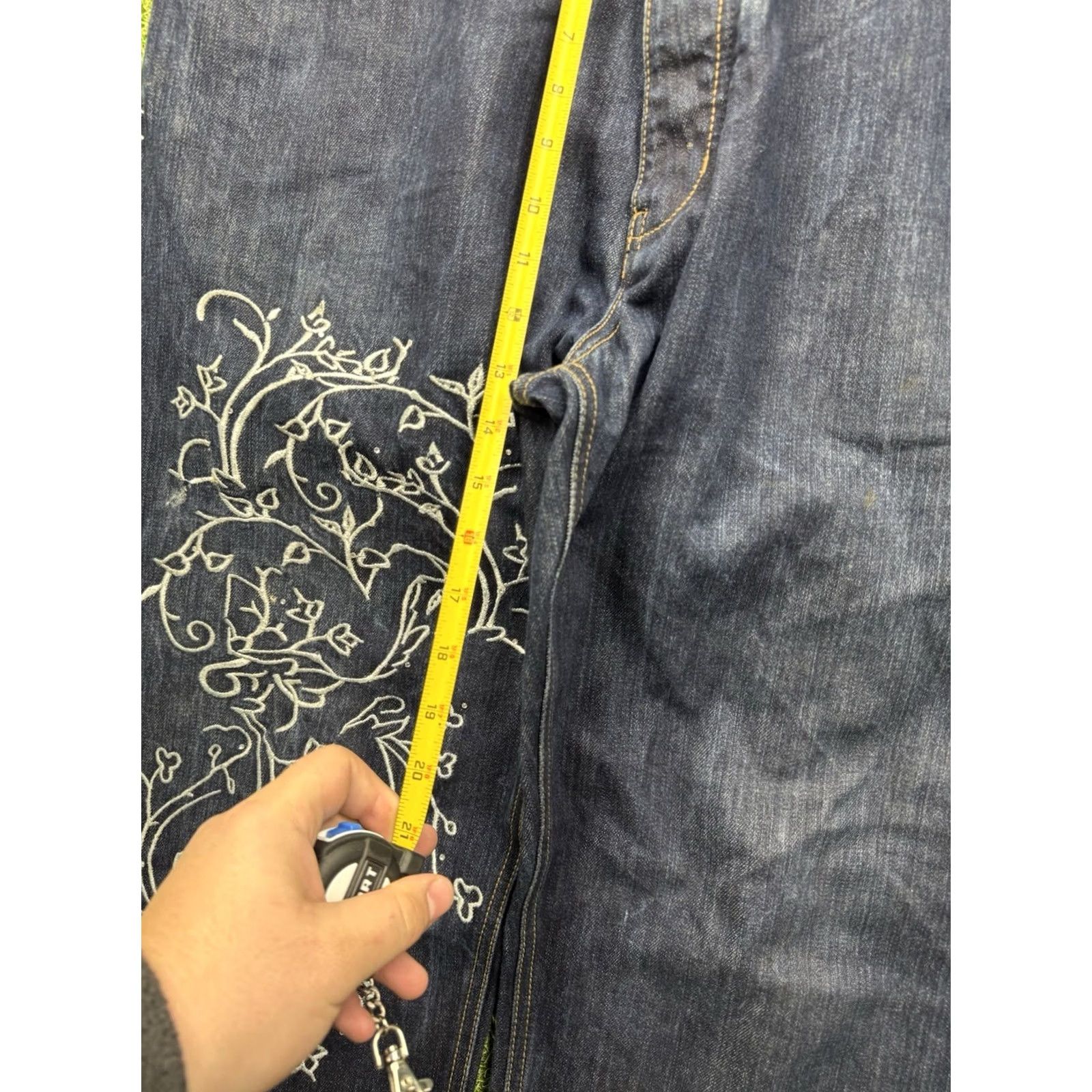 Vintage Crown Holder Jeans Mens 38 Denim Wide-Leg Dark Wash 5-Pocket Button Fly Vintage Crown Holder Regius Vestio Hip Hop Grunge Streetwear Y2K Mens Size US 38 / EU 54 - 6 Thumbnail