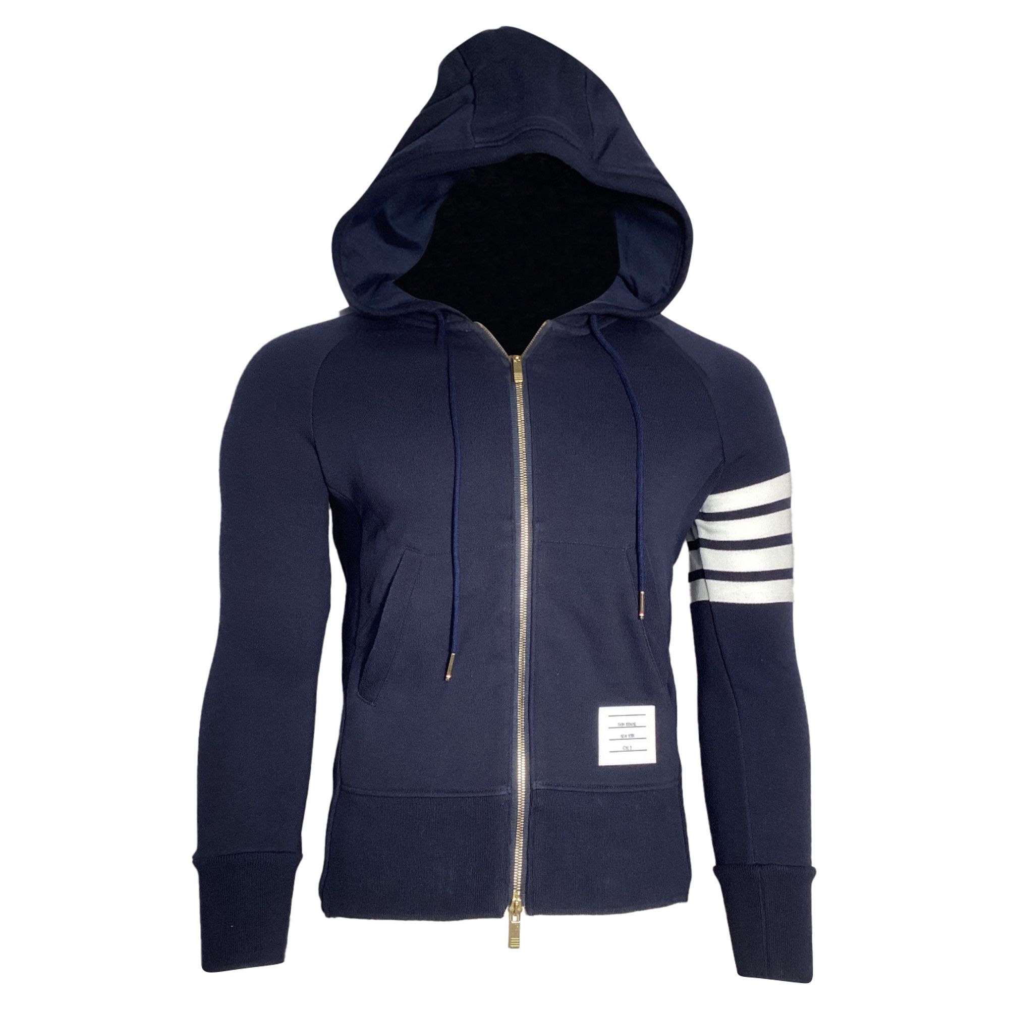Thom Browne Thom Browne 4-Bar Loopback Zip Hoodie in Navy Cotton Size US XXL / EU 58 / 5 - 1 Thumbnail