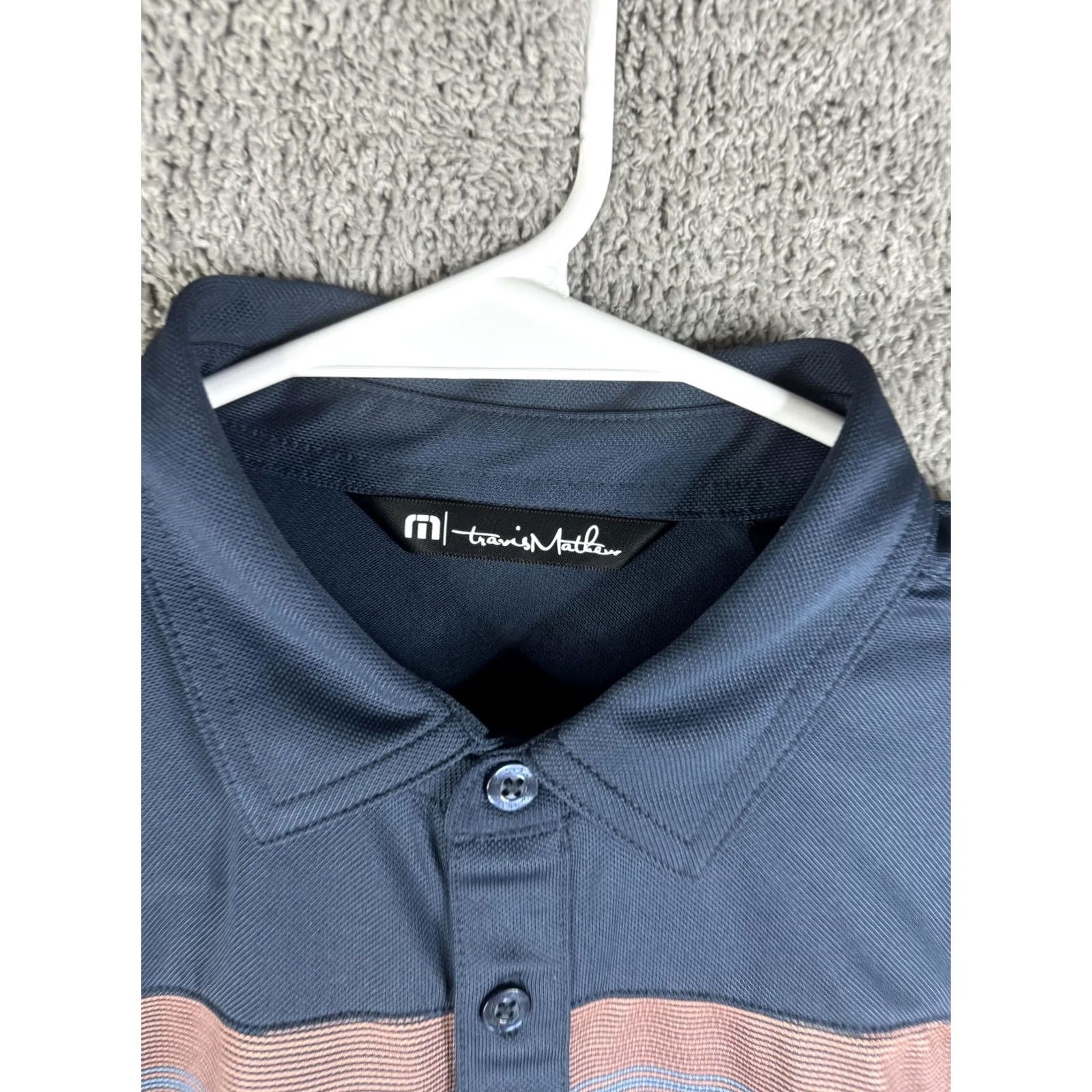 TravisMathew TravisMathew Polo Shirt Mens Small Navy Stripe Logo Performance Golf Shirt Size US S / EU 44-46 / 1 - 6 Thumbnail