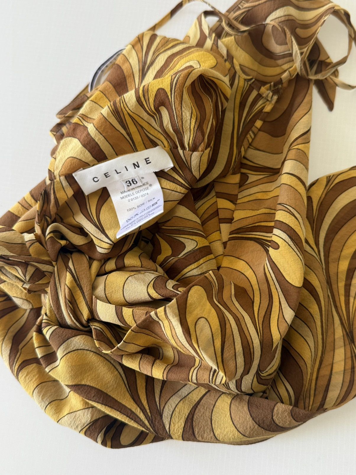 Celine Celine Yellow Swirl Print Silk Blouse Size XS / US 0-2 / IT 36-38 - 6 Thumbnail