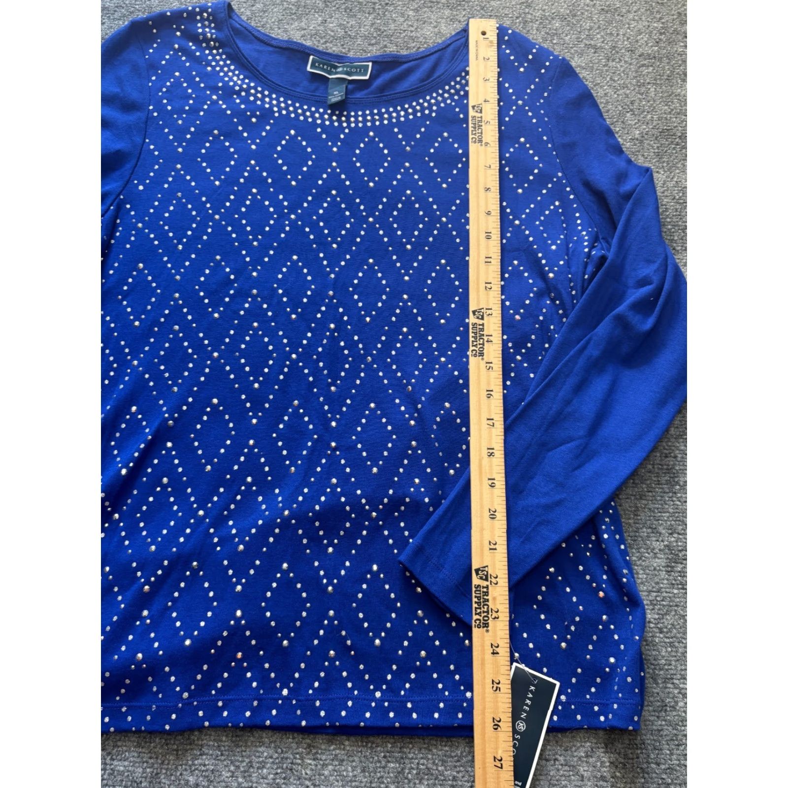 Vintage Karen Scott Shirt Womens XL Blue Long Sleeve Beaded Diamond Pattern NEW Cotton Size XL / US 12-14 / IT 48-50 - 4 Thumbnail