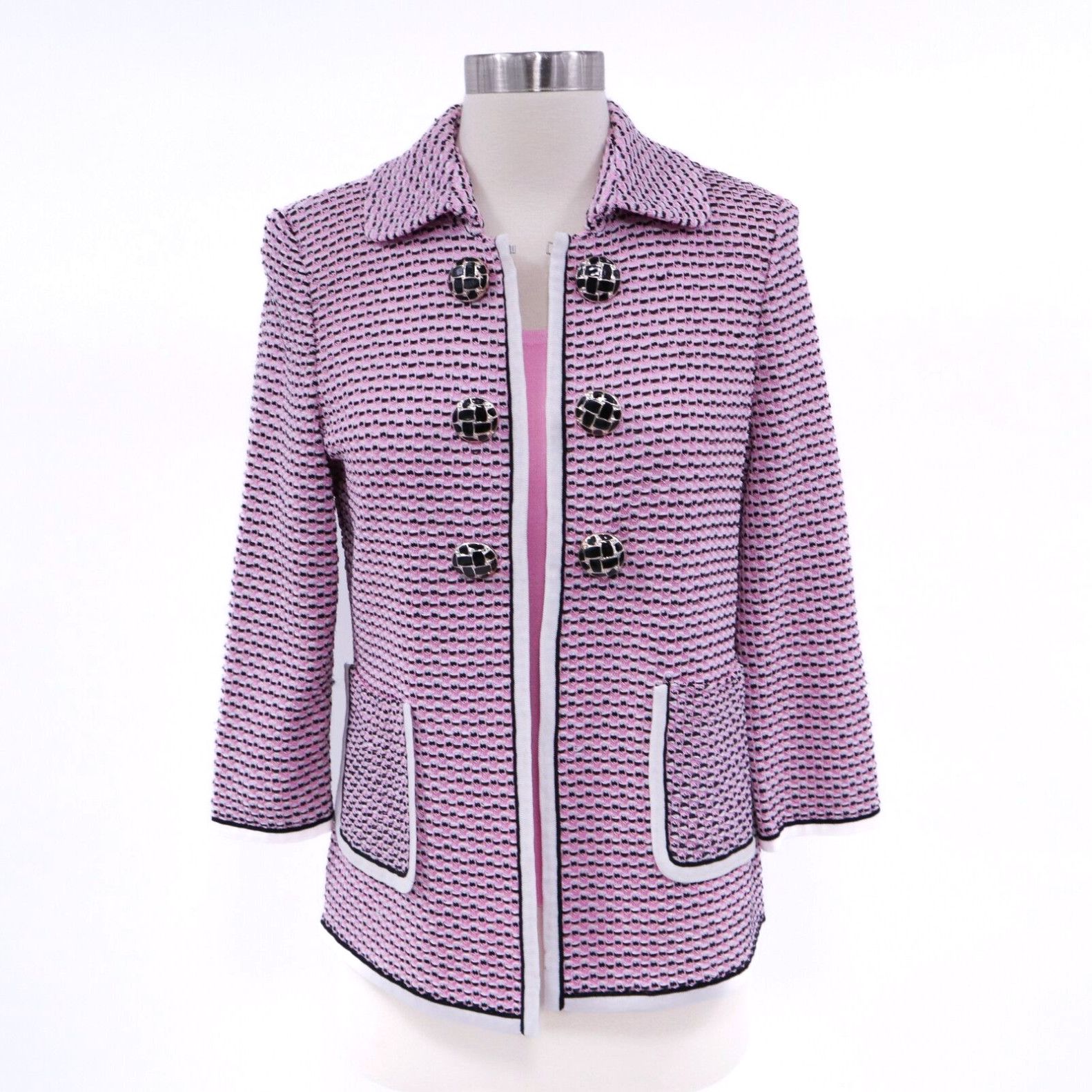 image of Vintage Ming Wang Cardigan Blazer Jacket Shell Top Set New Womens Xs Pink White Black