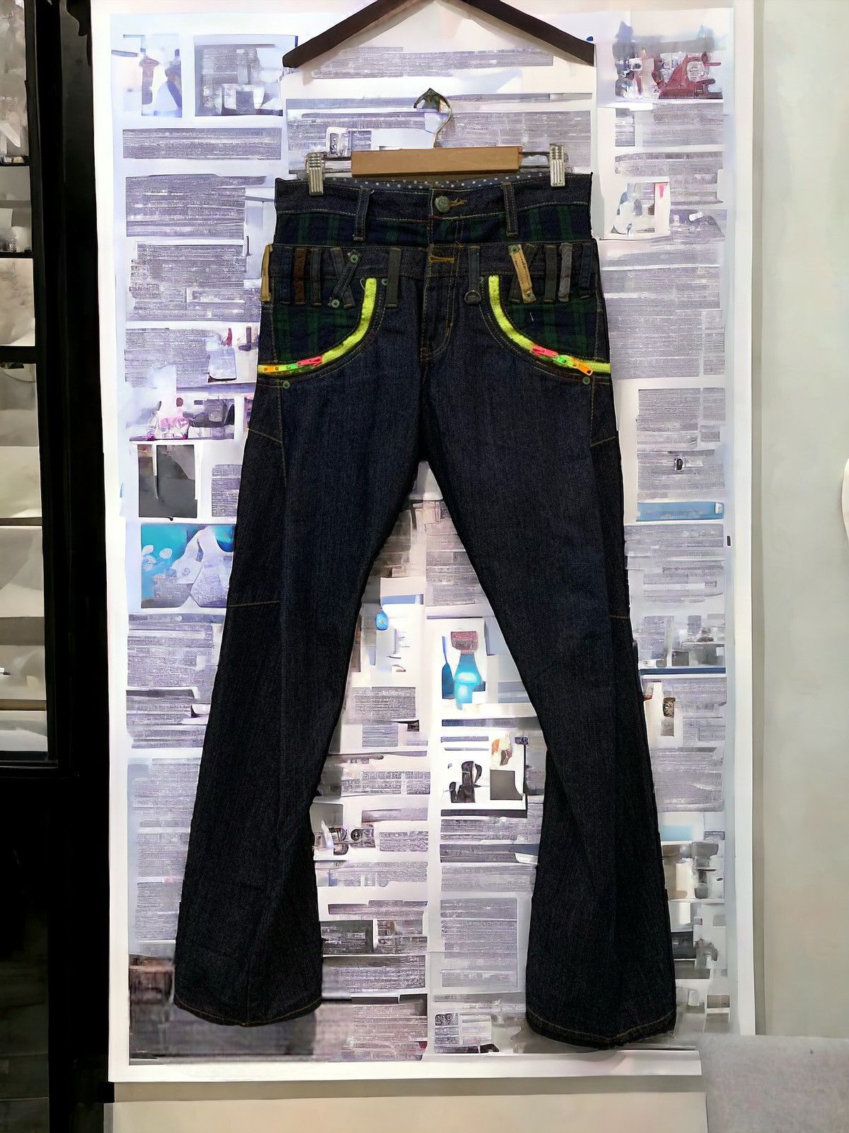 Japanese Brand Brithmint Japan Double Waist Neon Zipper Curved Leg Jeans Size US 30 / EU 46 - 1 Thumbnail