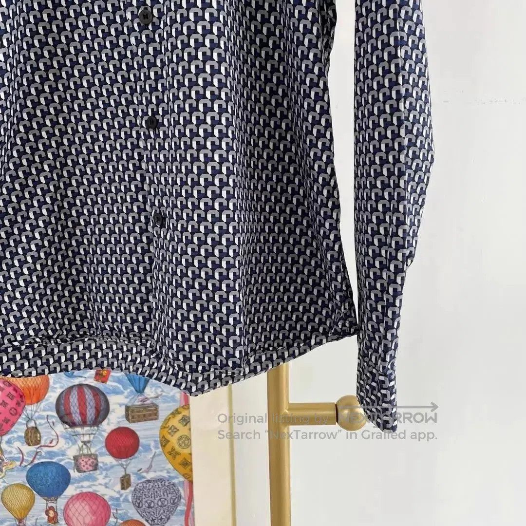Prada Blue Patterned Long Sleeve Button-Up Shirt. Size US L / EU 52-54 / 3 - 4 Thumbnail