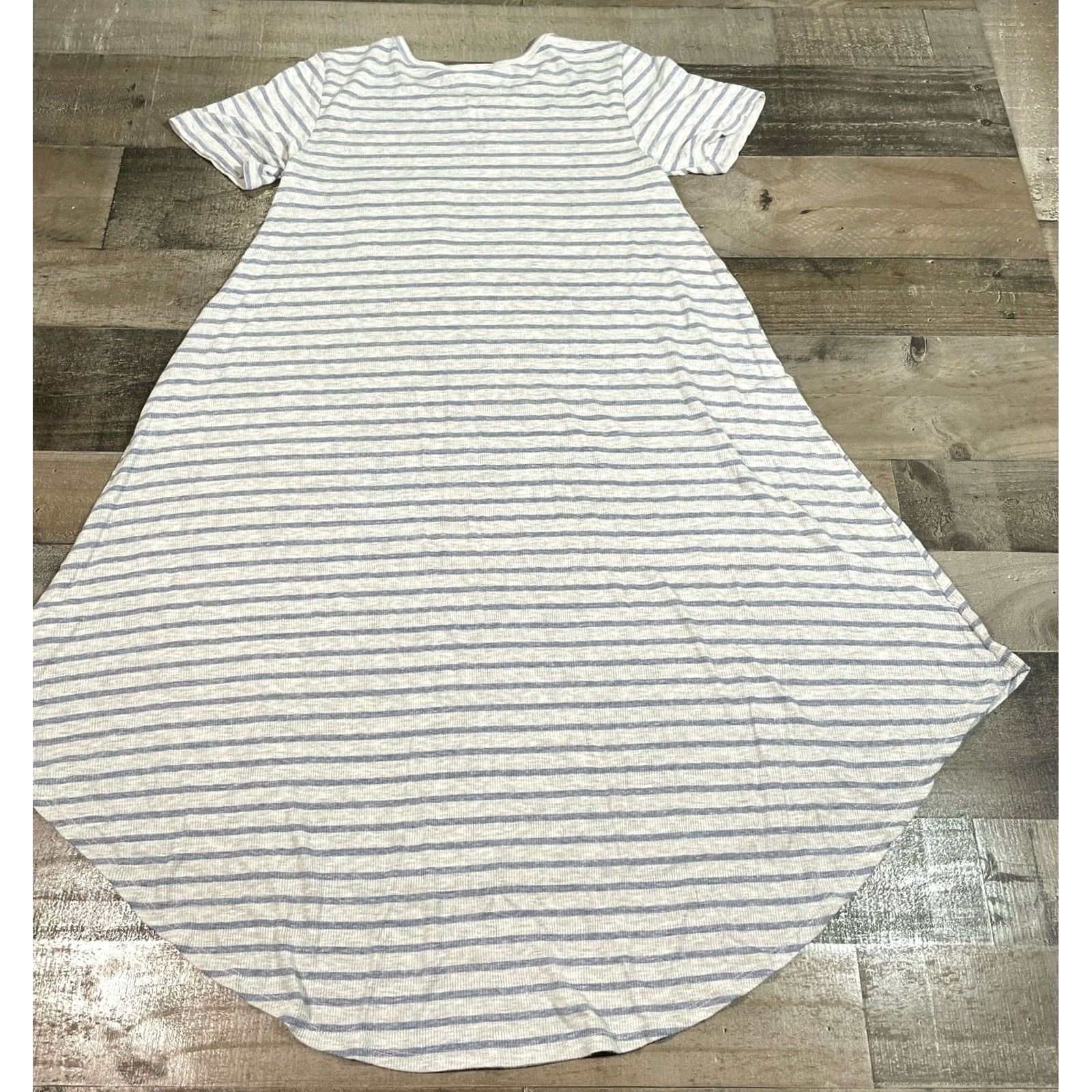 Vintage LuLaRoe Dress Womens XXS Gray Swing Hi-Low Crew Neck Striped Short Sleeves Size 24" / US 00 / IT 34 - 2 Thumbnail