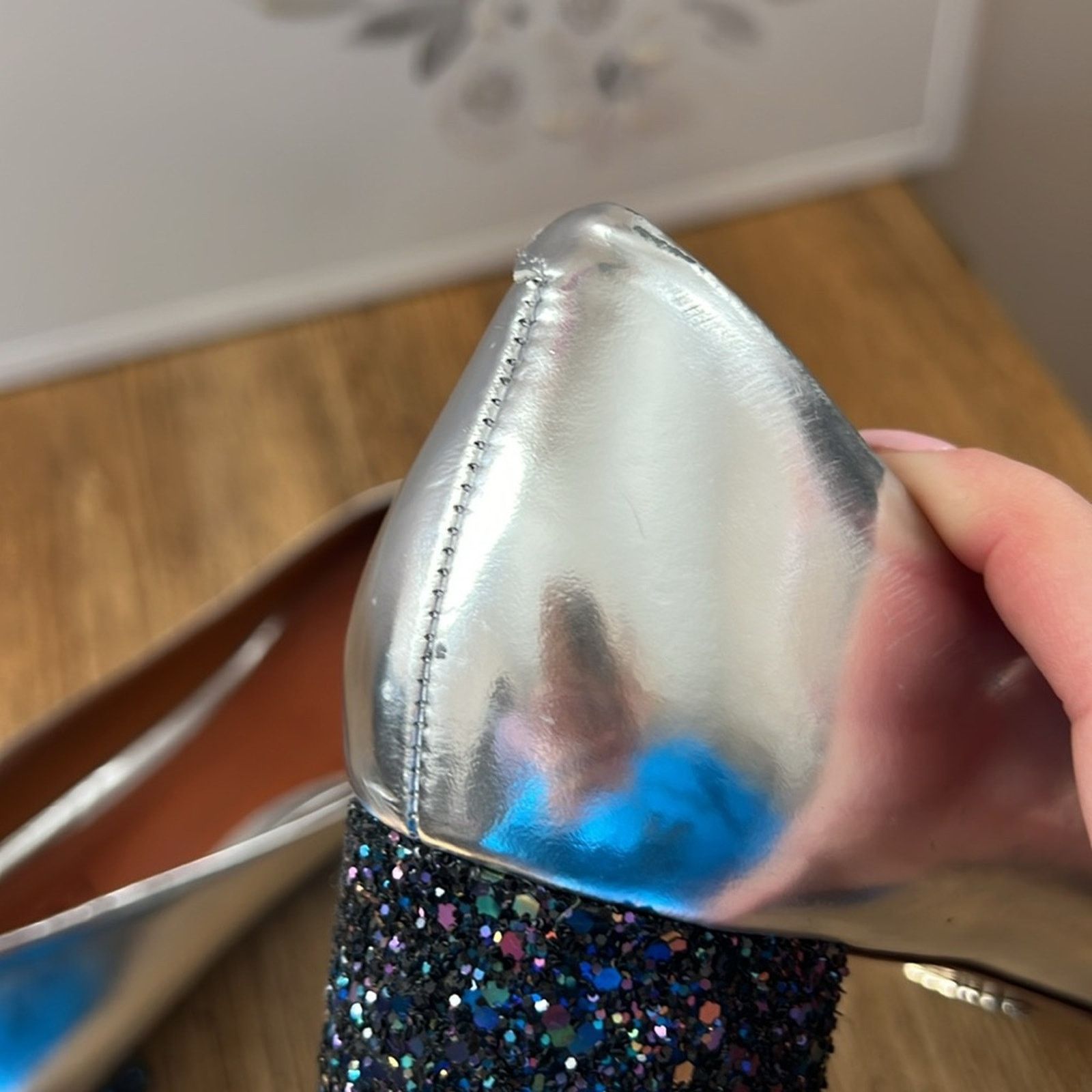 SCHUTZ Schultz Silver Glitter Block Heels Size US 9 / IT 39 - 13 Thumbnail