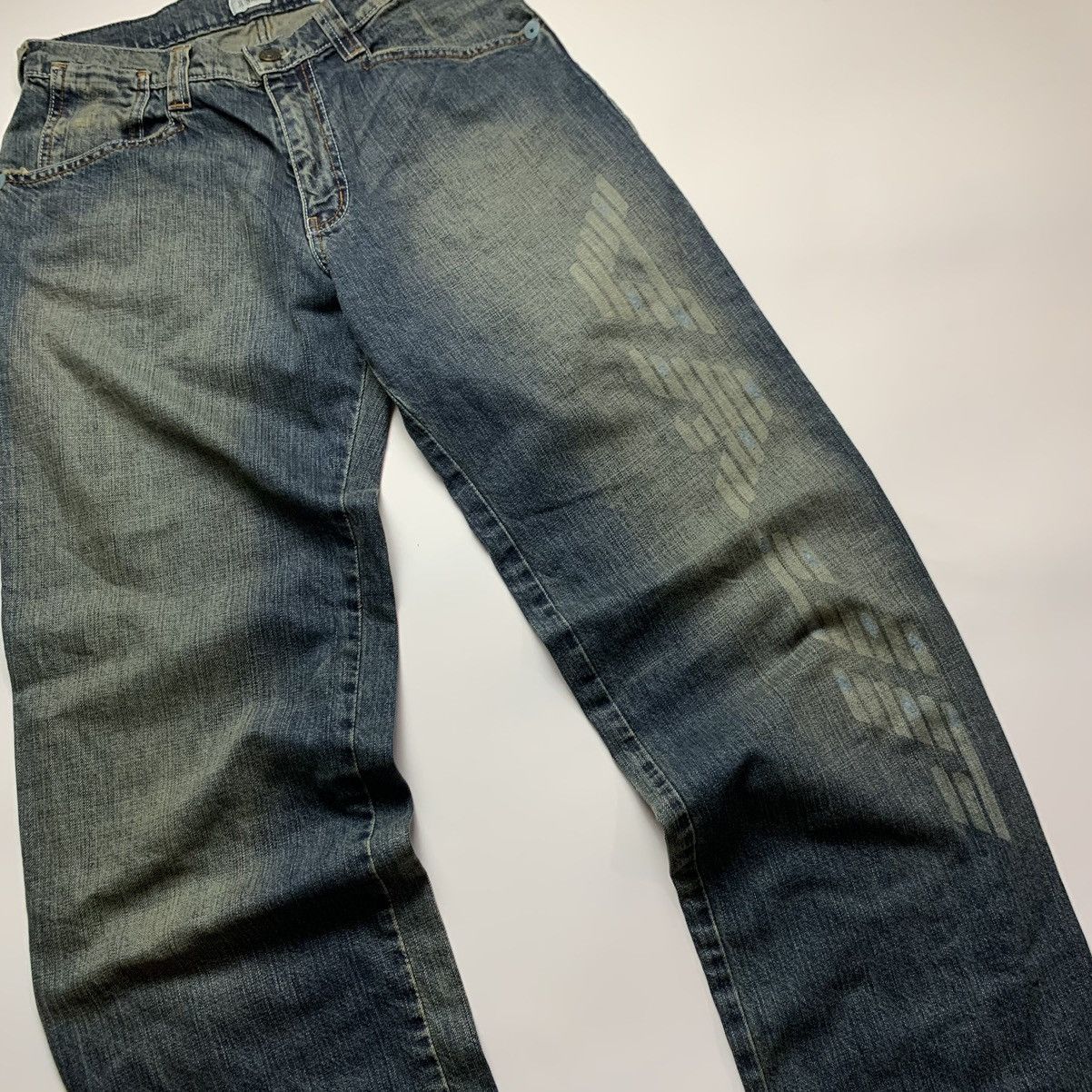 Giorgio Armani VERY RARE Y2K VINTAGE ARMANI BIG LOGO FADED DENIM JEANS 00s Size US 30 / EU 46 - 5 Thumbnail